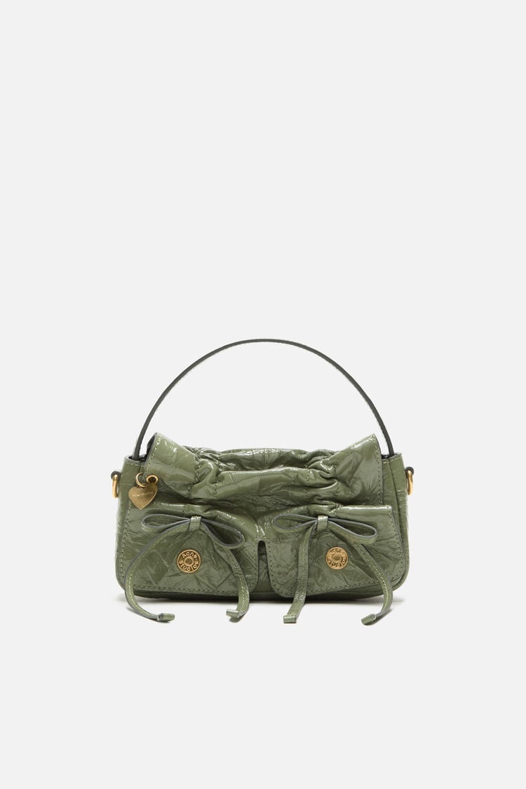 Multipocket Micro Crossbody Crinkled Patent S, Wheat green