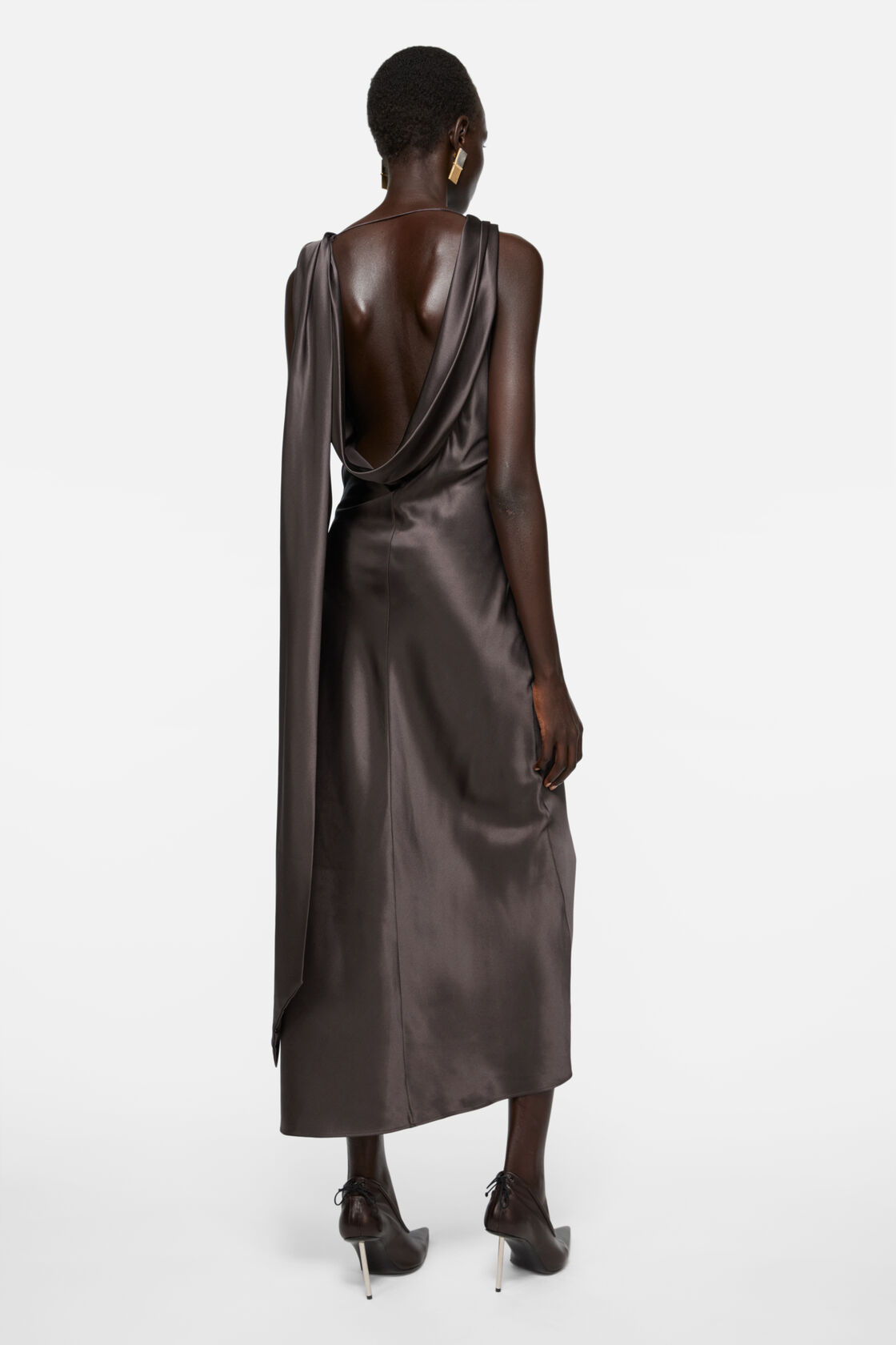 Draped satin dress, Graphite grey, 2000x
