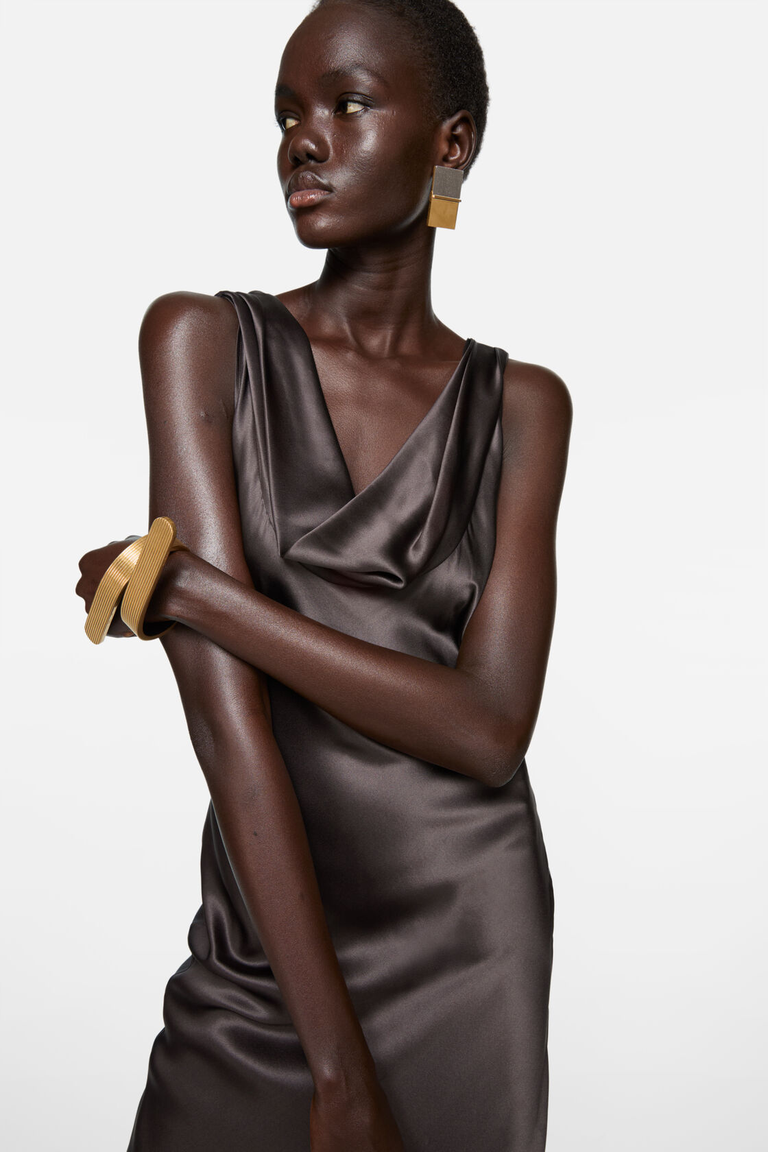 Draped satin dress, Graphite grey, 2000x