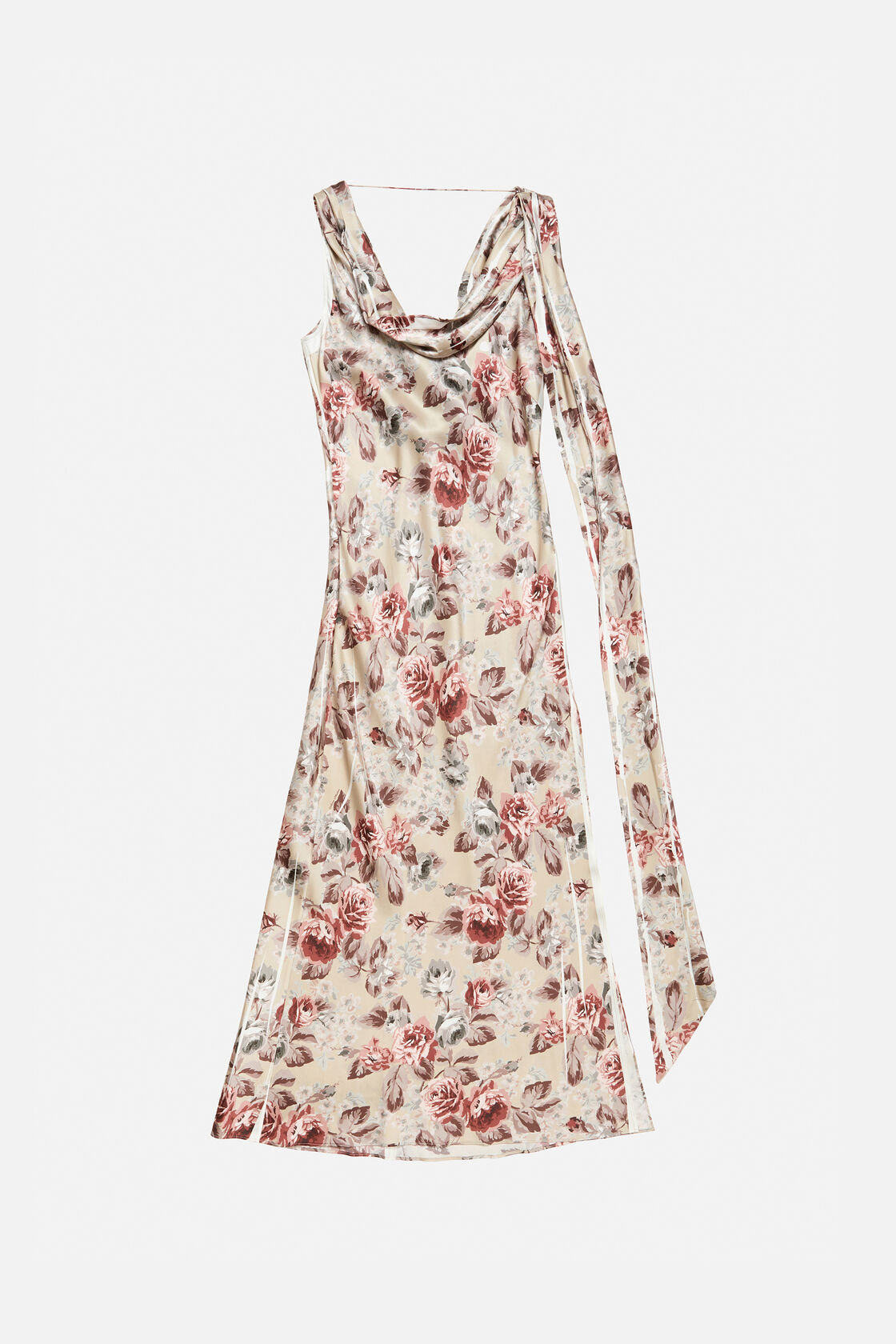 Draped floral print dress, Multi beige, 2000x