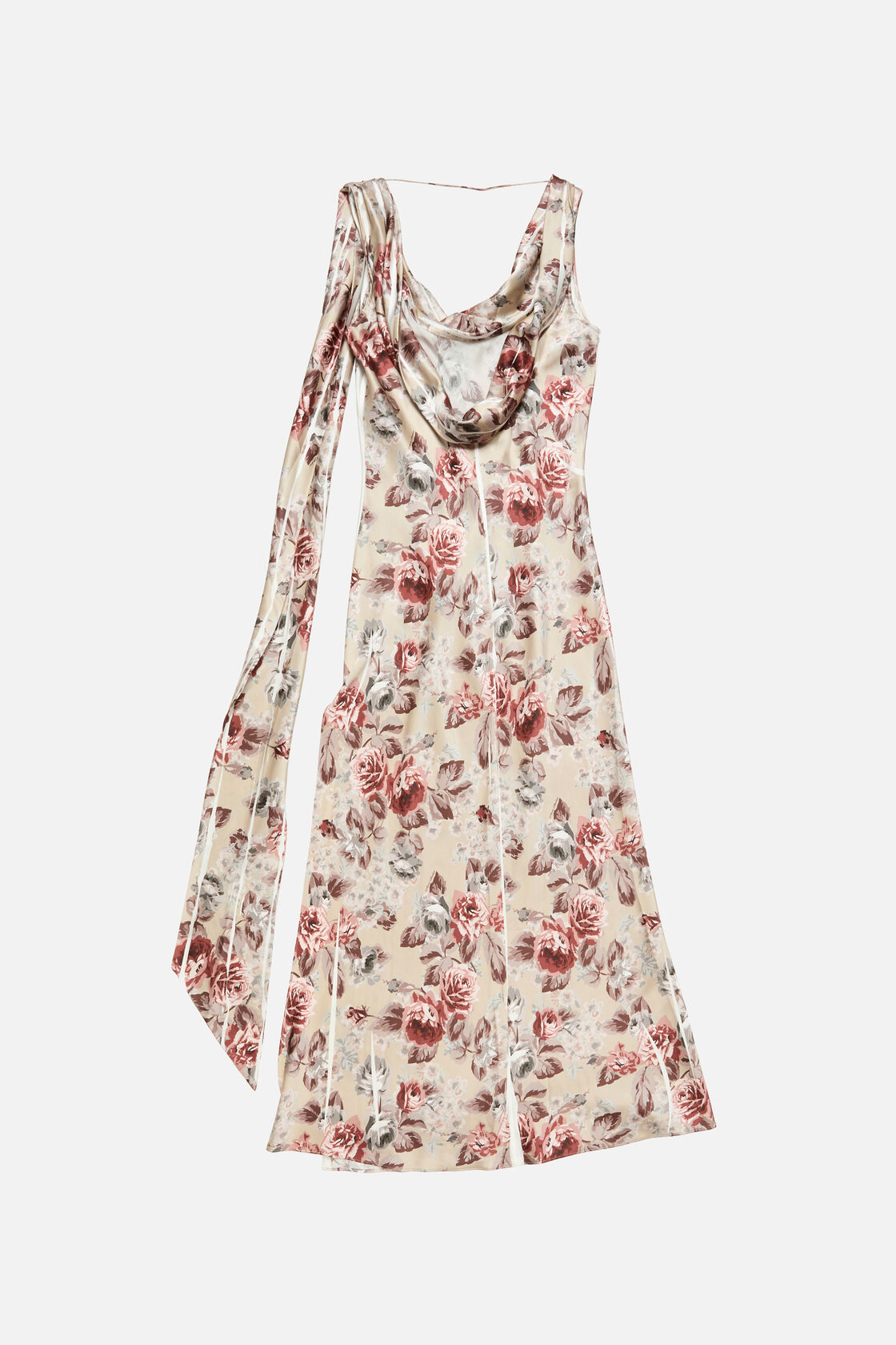 Draped floral print dress, Multi beige, 2000x