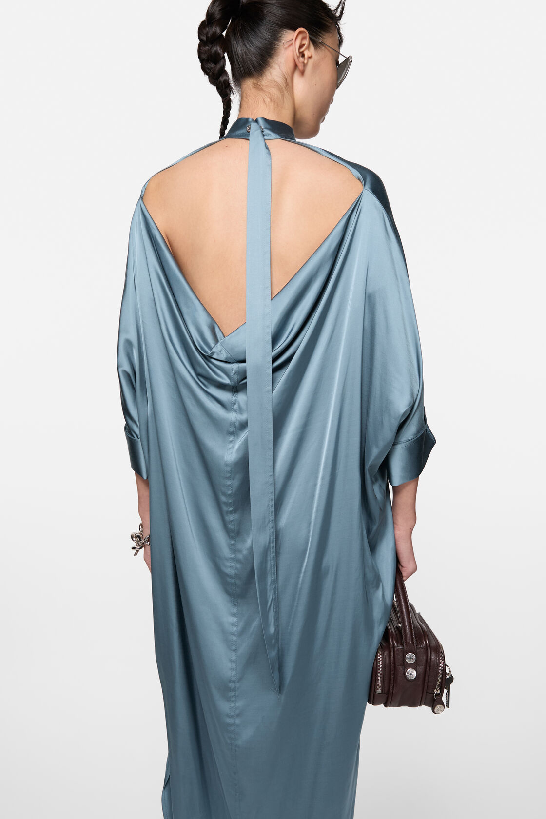 Satin tunic dress, Dirty blue, 2000x