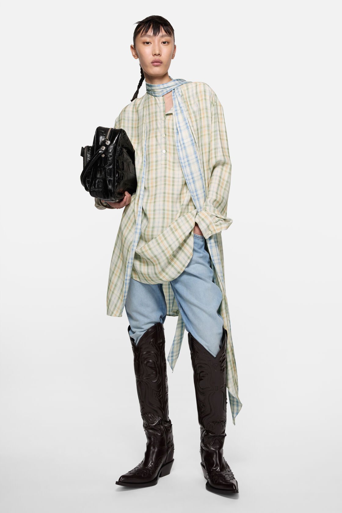 Check tunic dress, Green/blue, 2000x