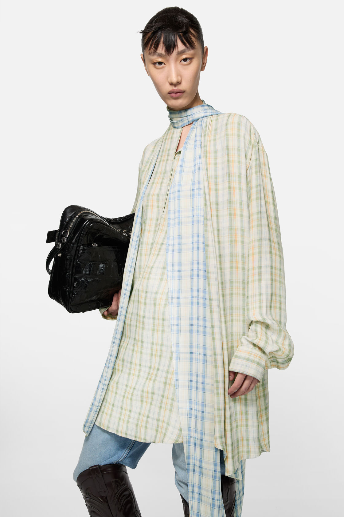 Check tunic dress, Green/blue, 2000x