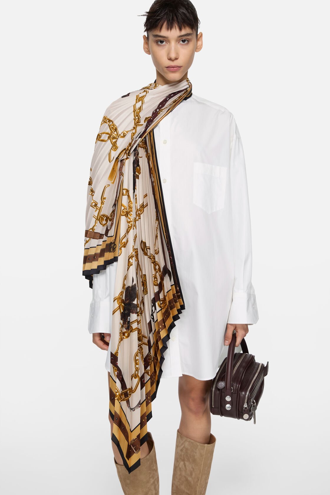 Layered shirt dress, White/gold, 2000x