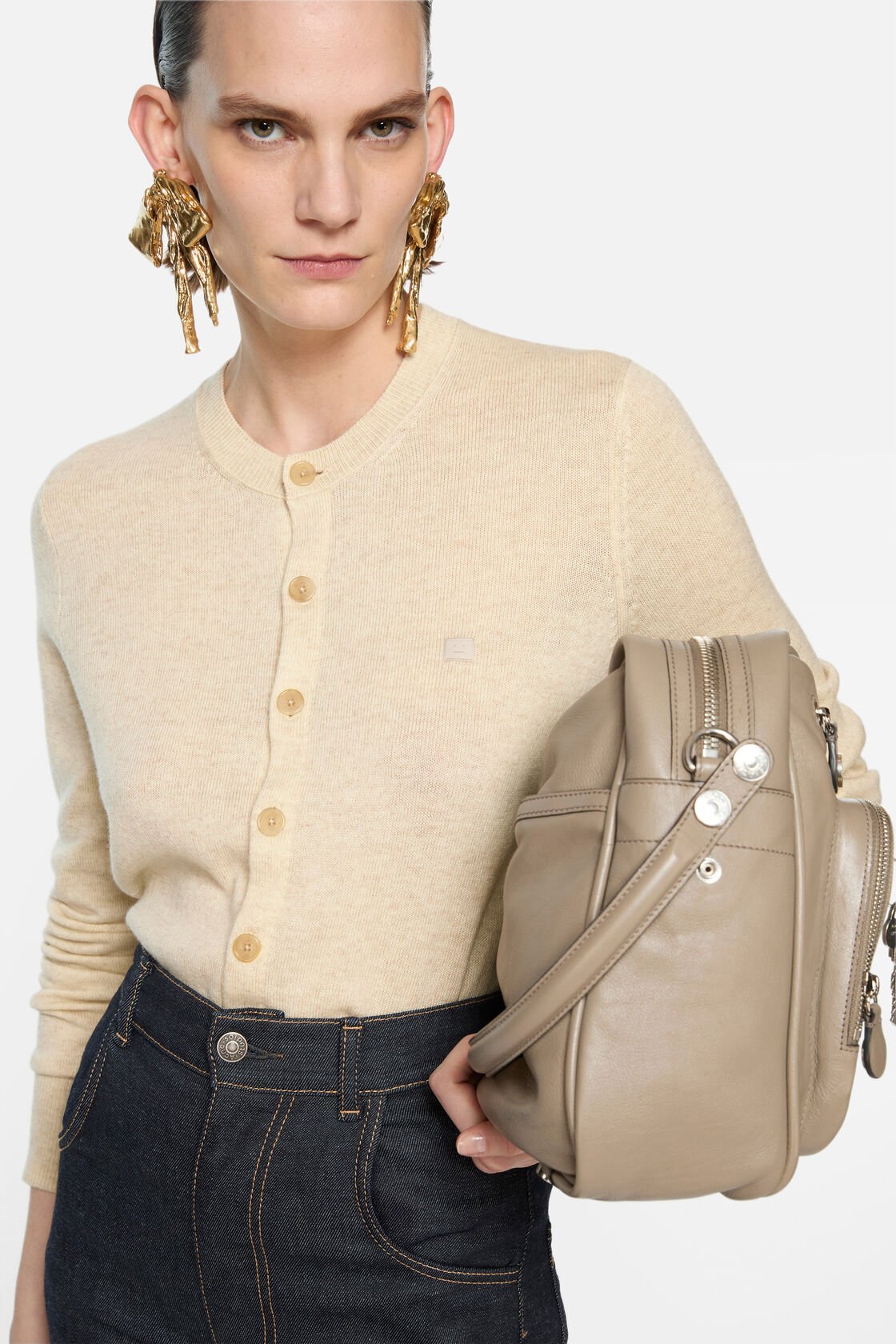 Fitted cardigan - yak wool, Oatmeal melange, 2000x