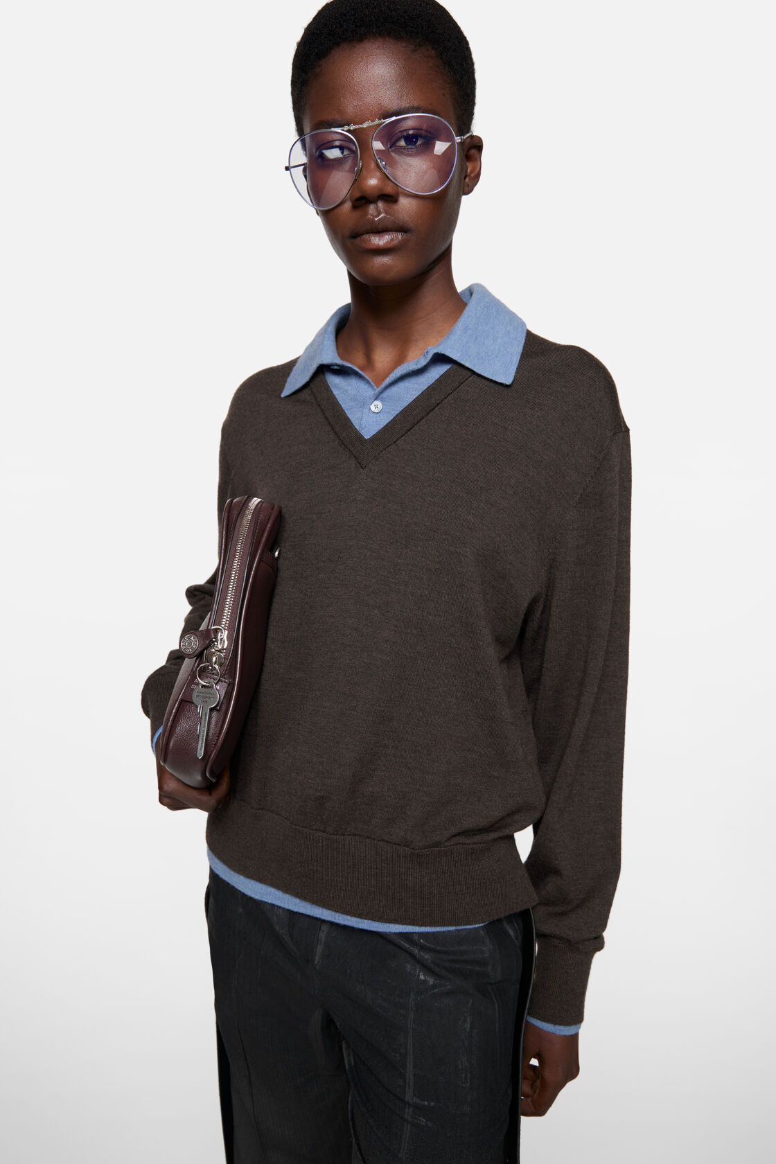 Layered wool sweater, Brown/blue, 2000x