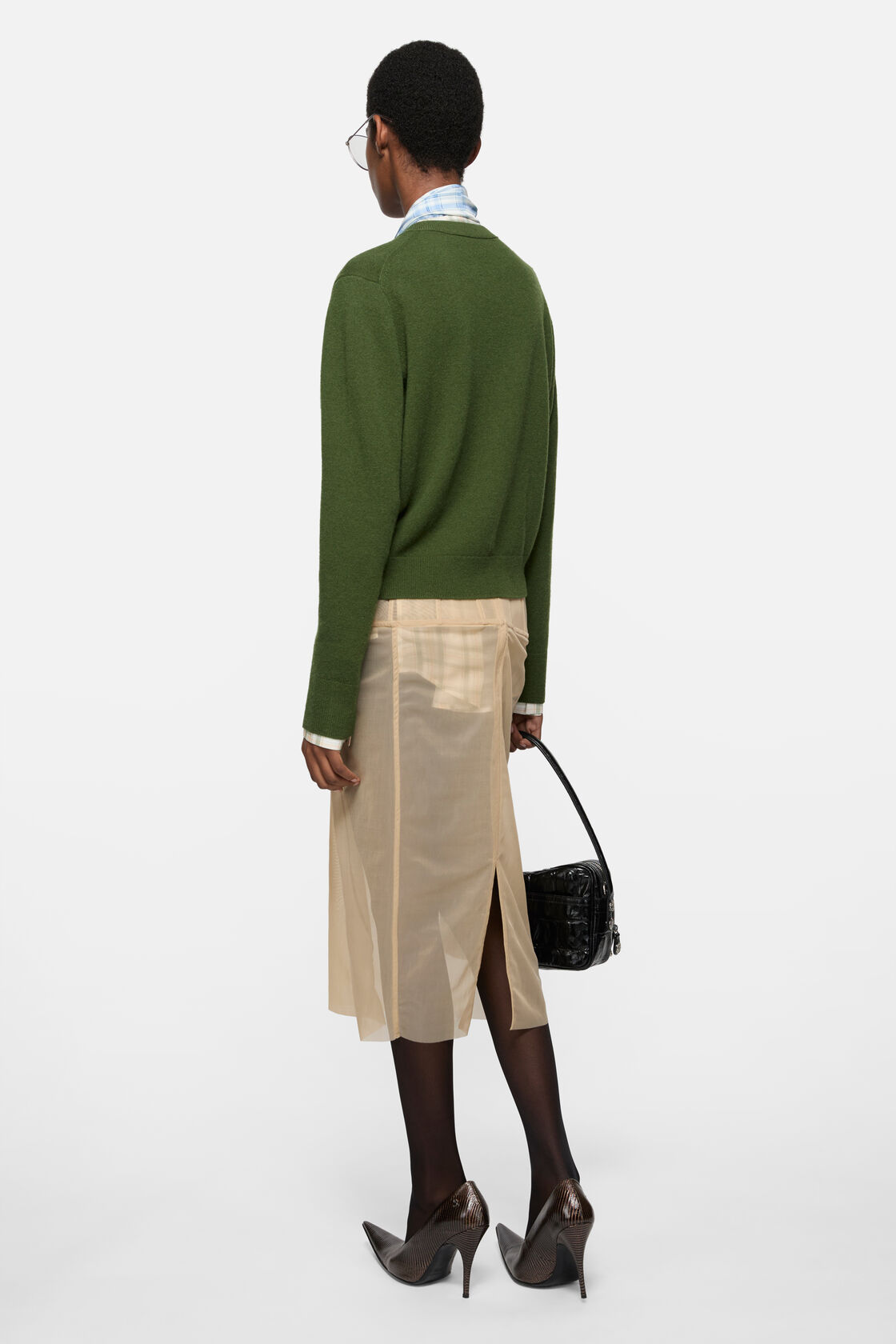 Fitted cardigan - yak wool, Bottle green, 2000x