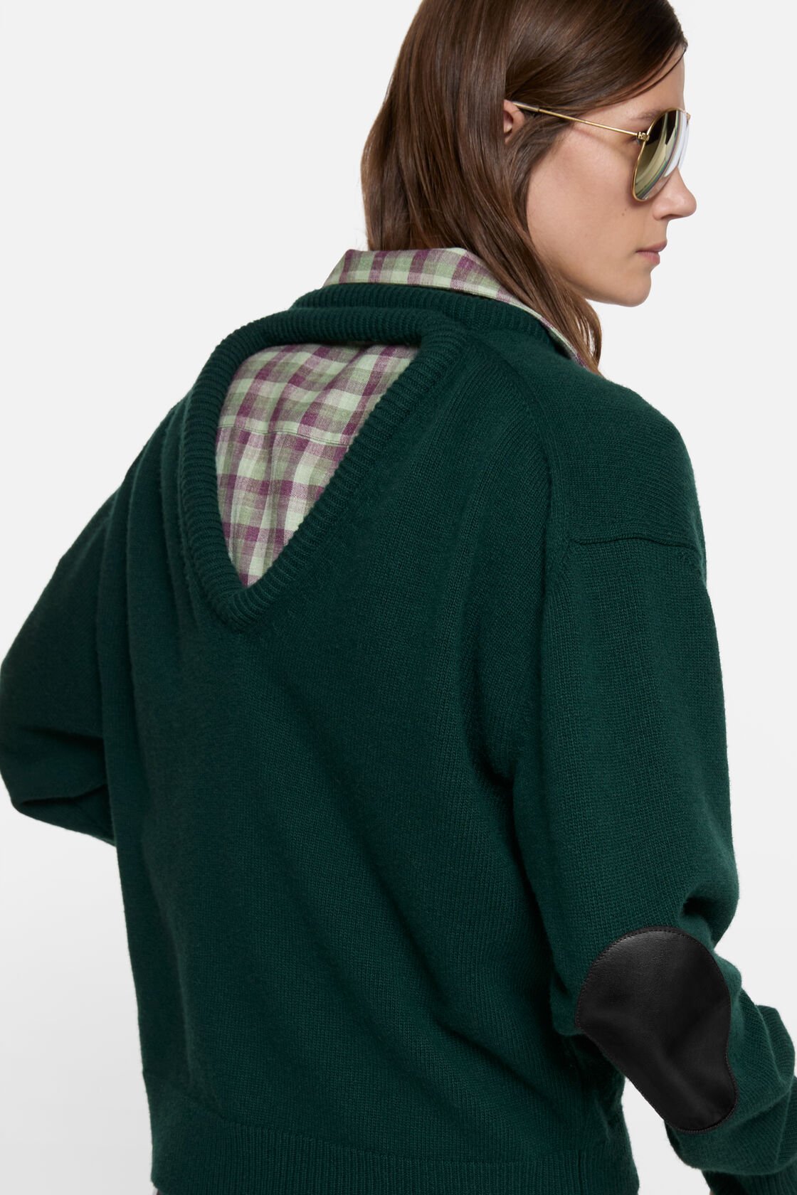 Wool sweater with cut-out, Dark green, 2000x
