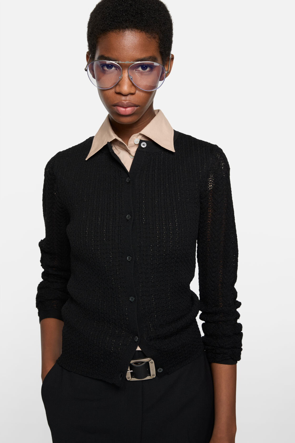 Wool ribbed cardigan, Black, 2000x