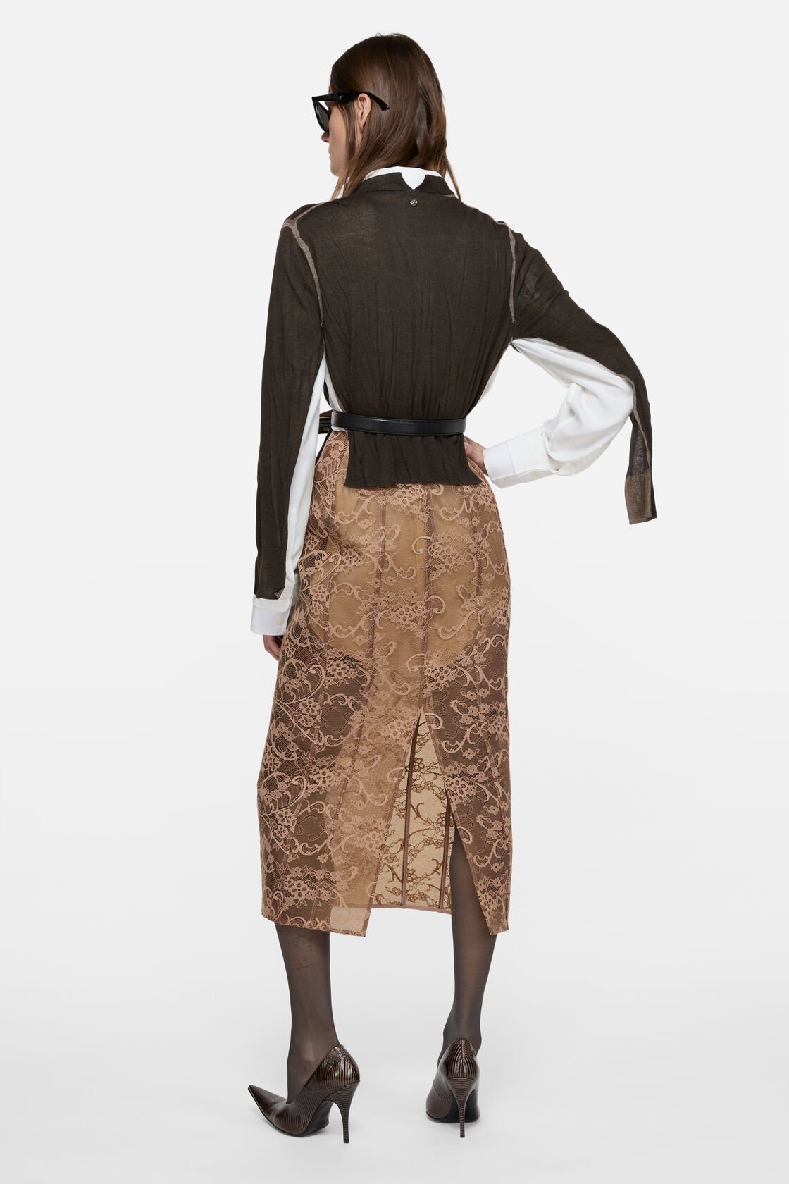 Wrinkled v-neck sweater, Brown/grey, 2000x