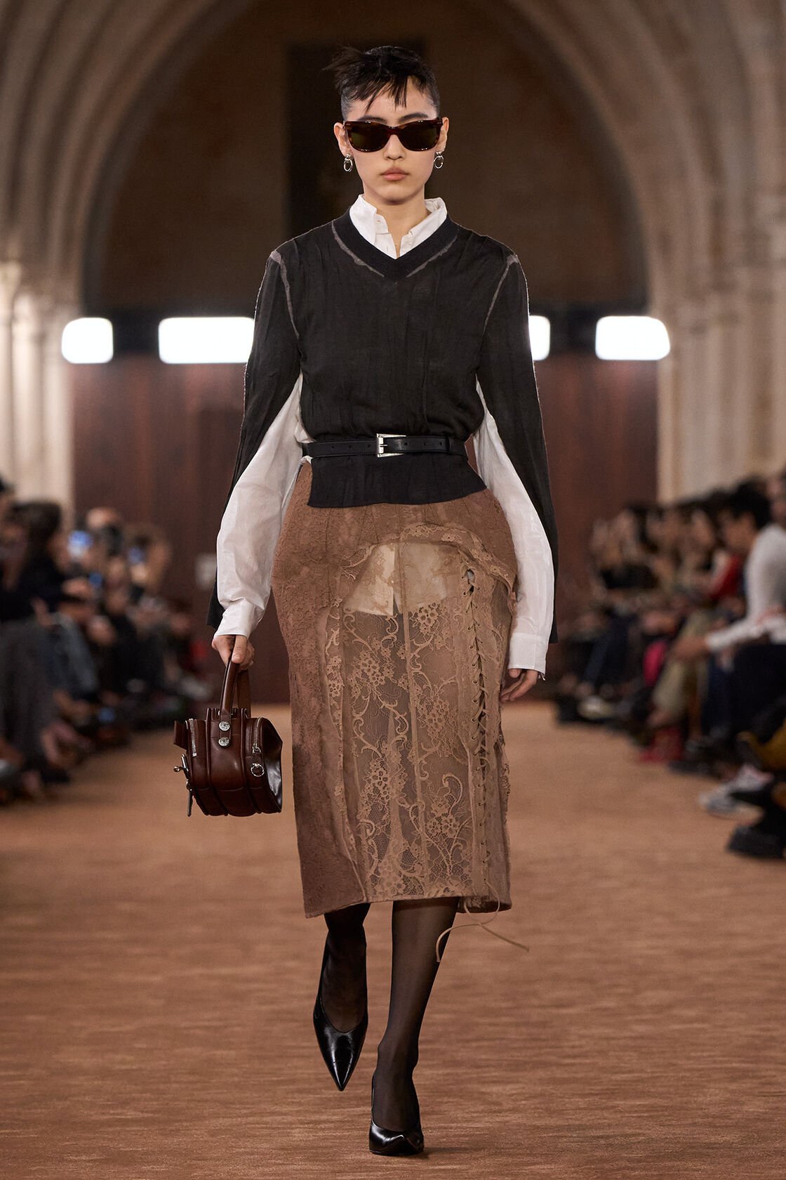 Wrinkled v-neck sweater, Brown/grey, 2000x