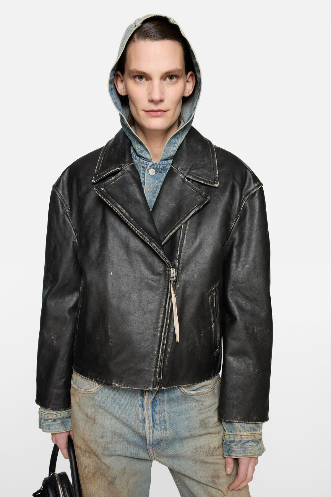 Leather biker jacket, Black, 2000x