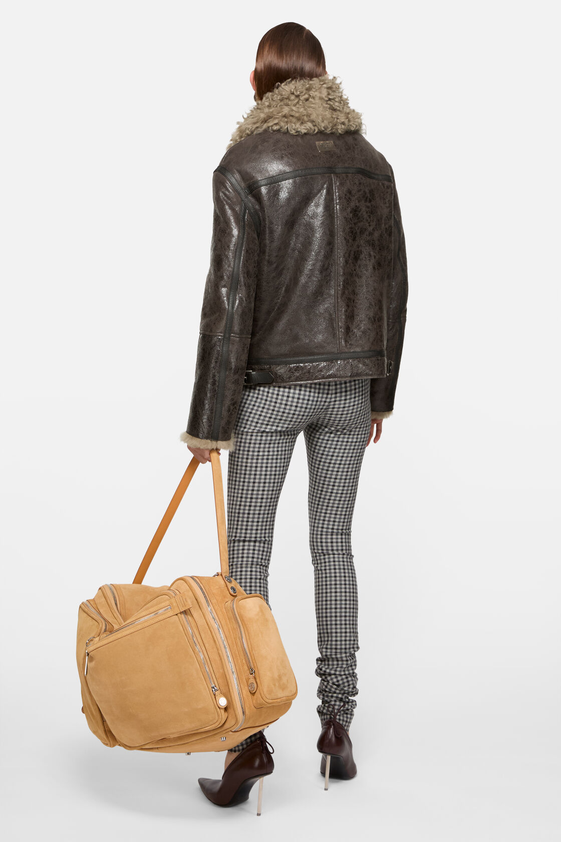 Leather shearling jacket, Dark grey, 2000x