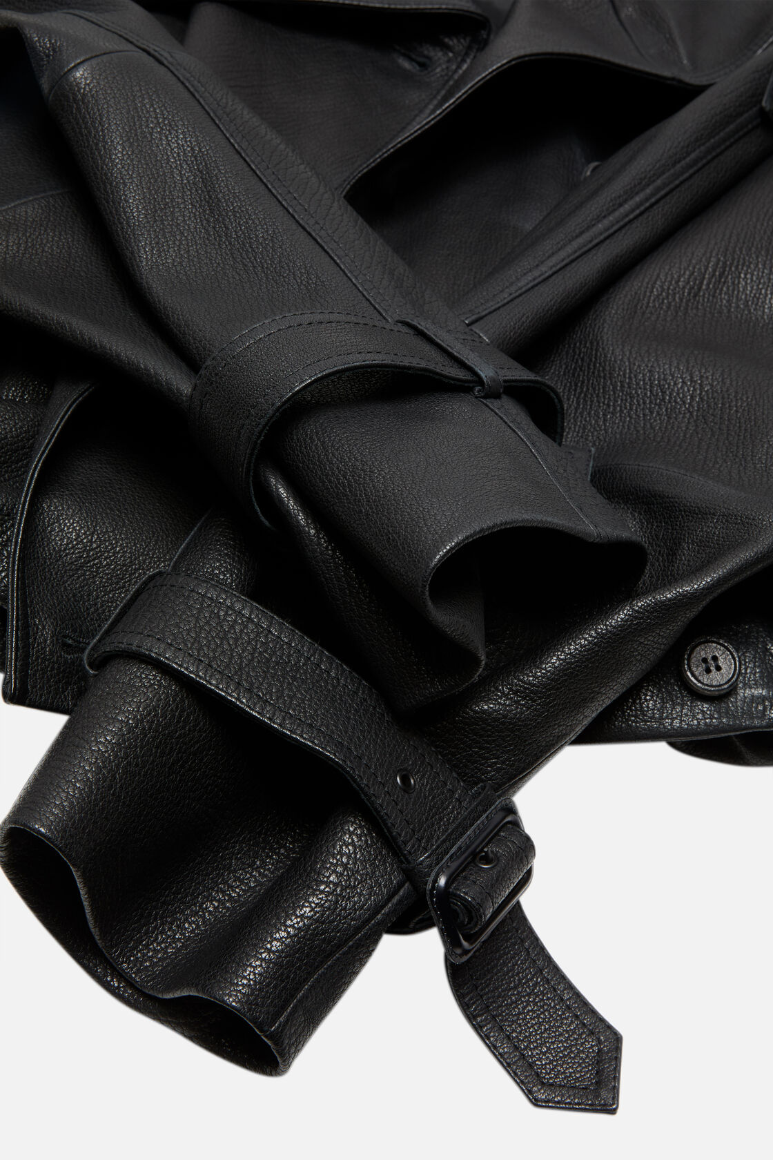 Cropped leather trench coat, Black, 2000x