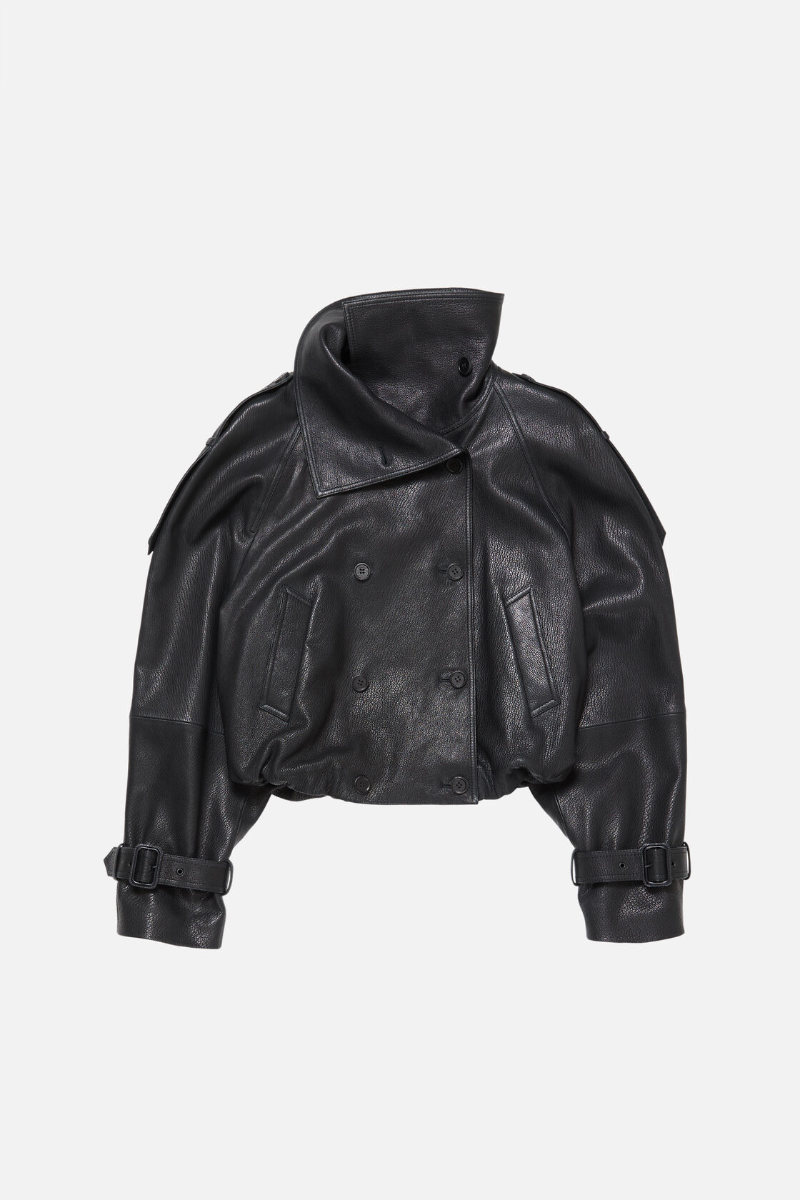 Cropped leather trench coat, Black, 2000x