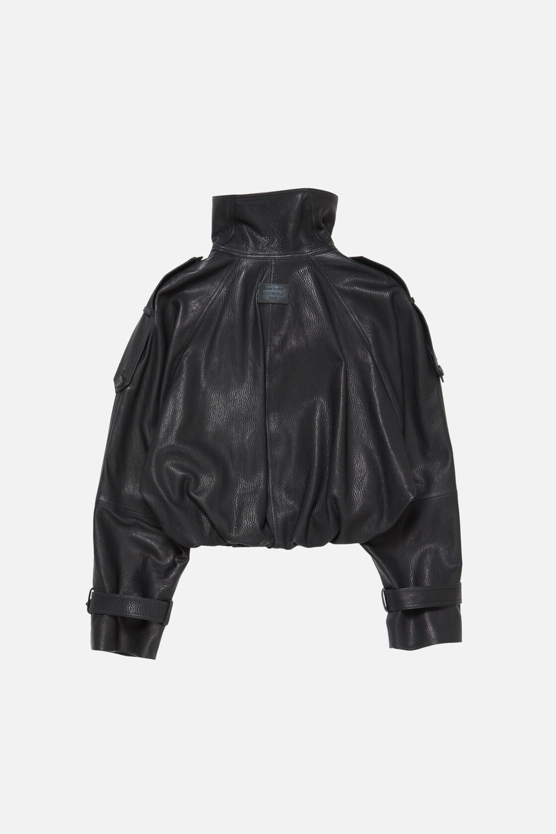 Cropped leather trench coat, Black, 2000x