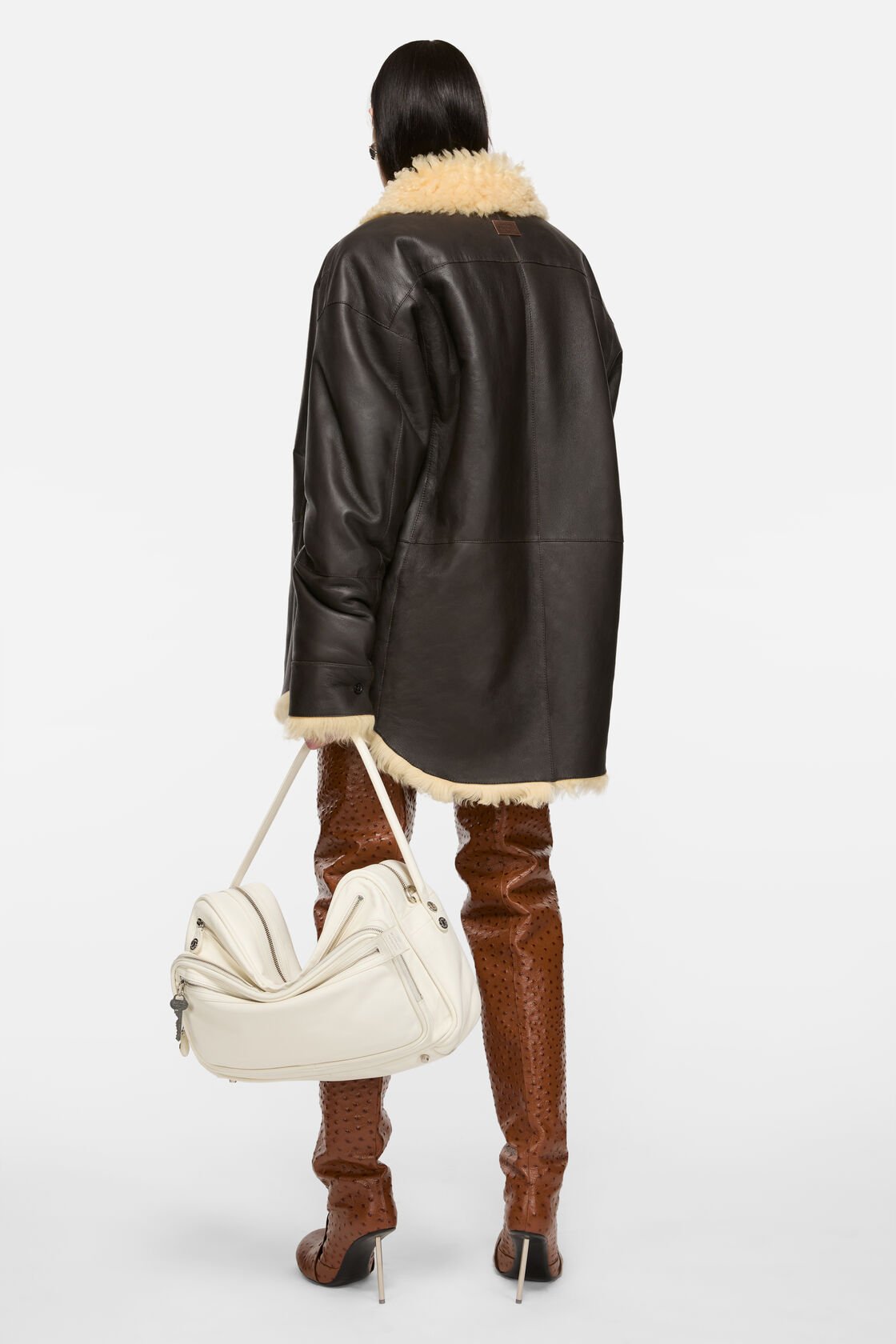 Shearling shirt jacket, Coffee brown/pale yellow, 2000x