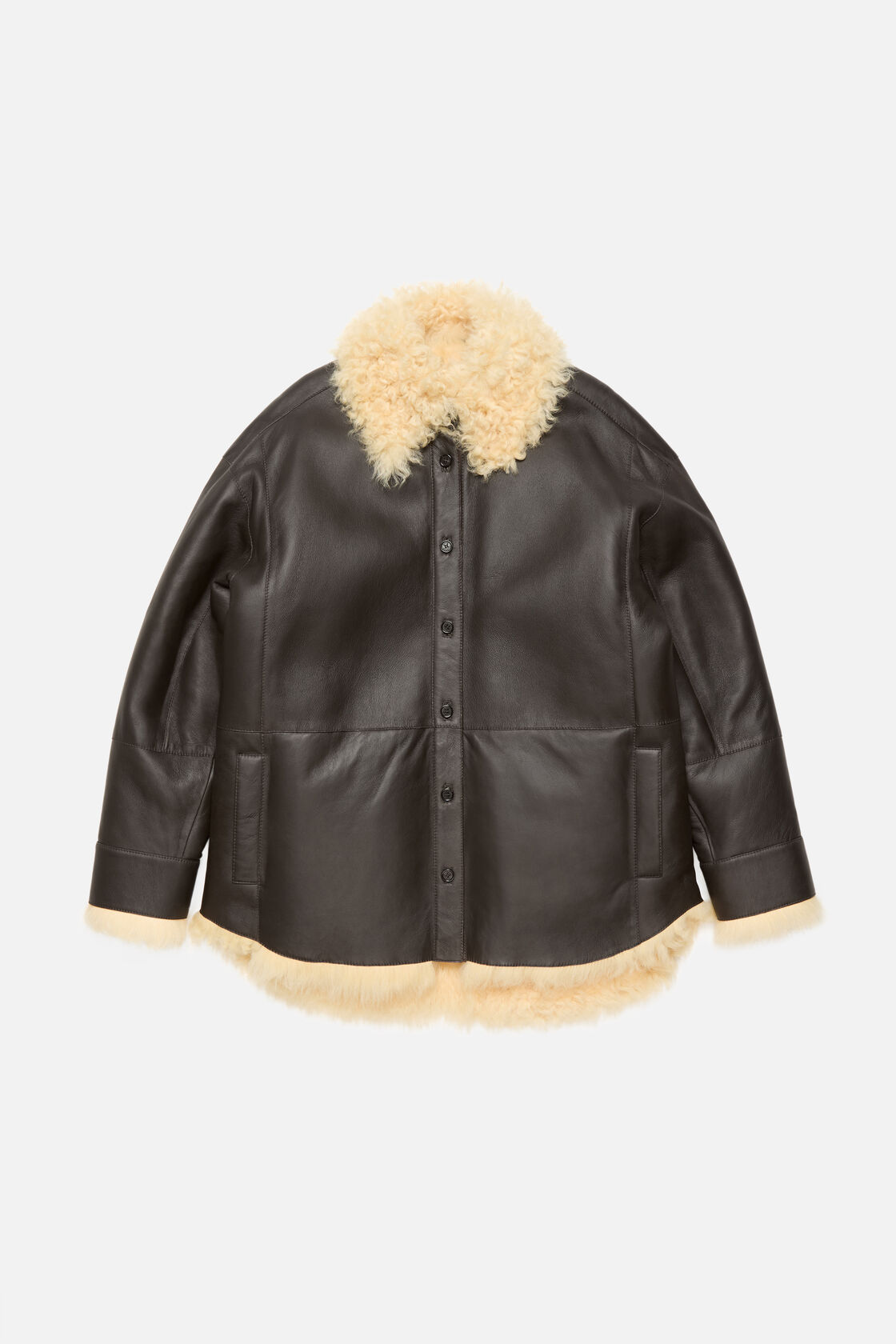 Shearling shirt jacket, Coffee brown/pale yellow, 2000x