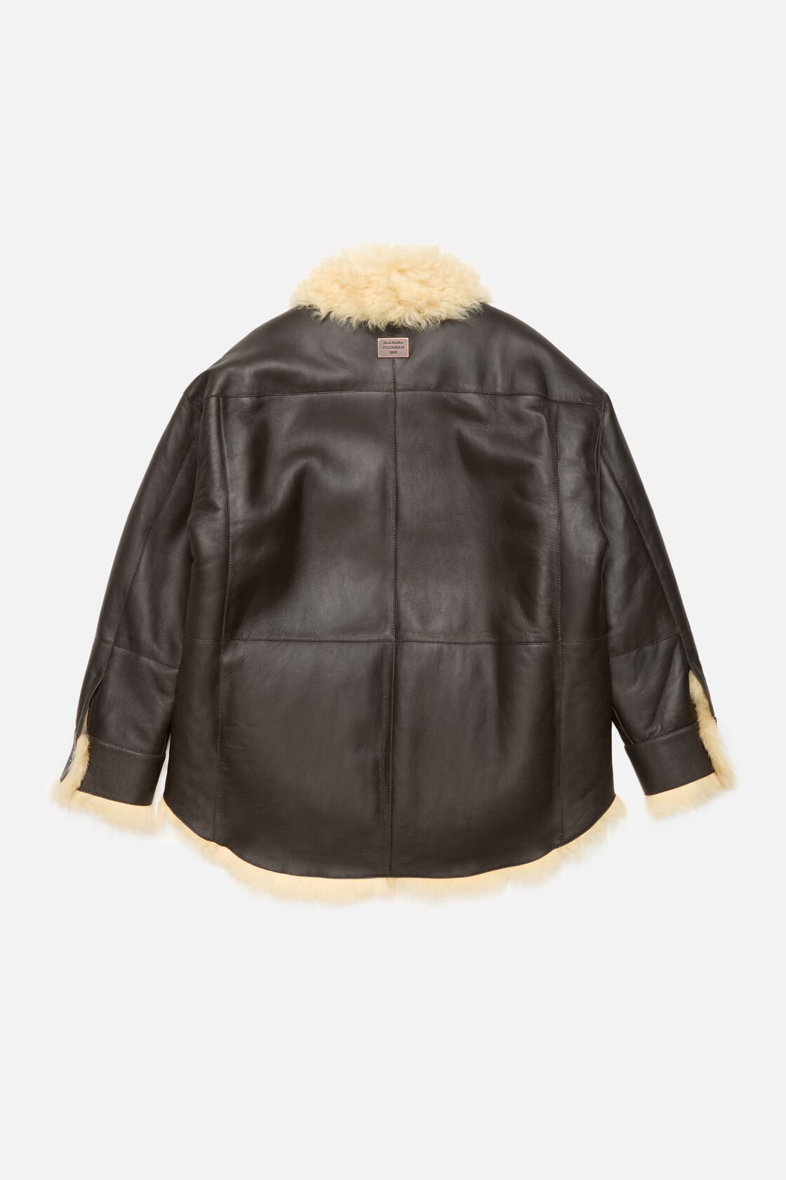 Shearling shirt jacket, Coffee brown/pale yellow, 2000x