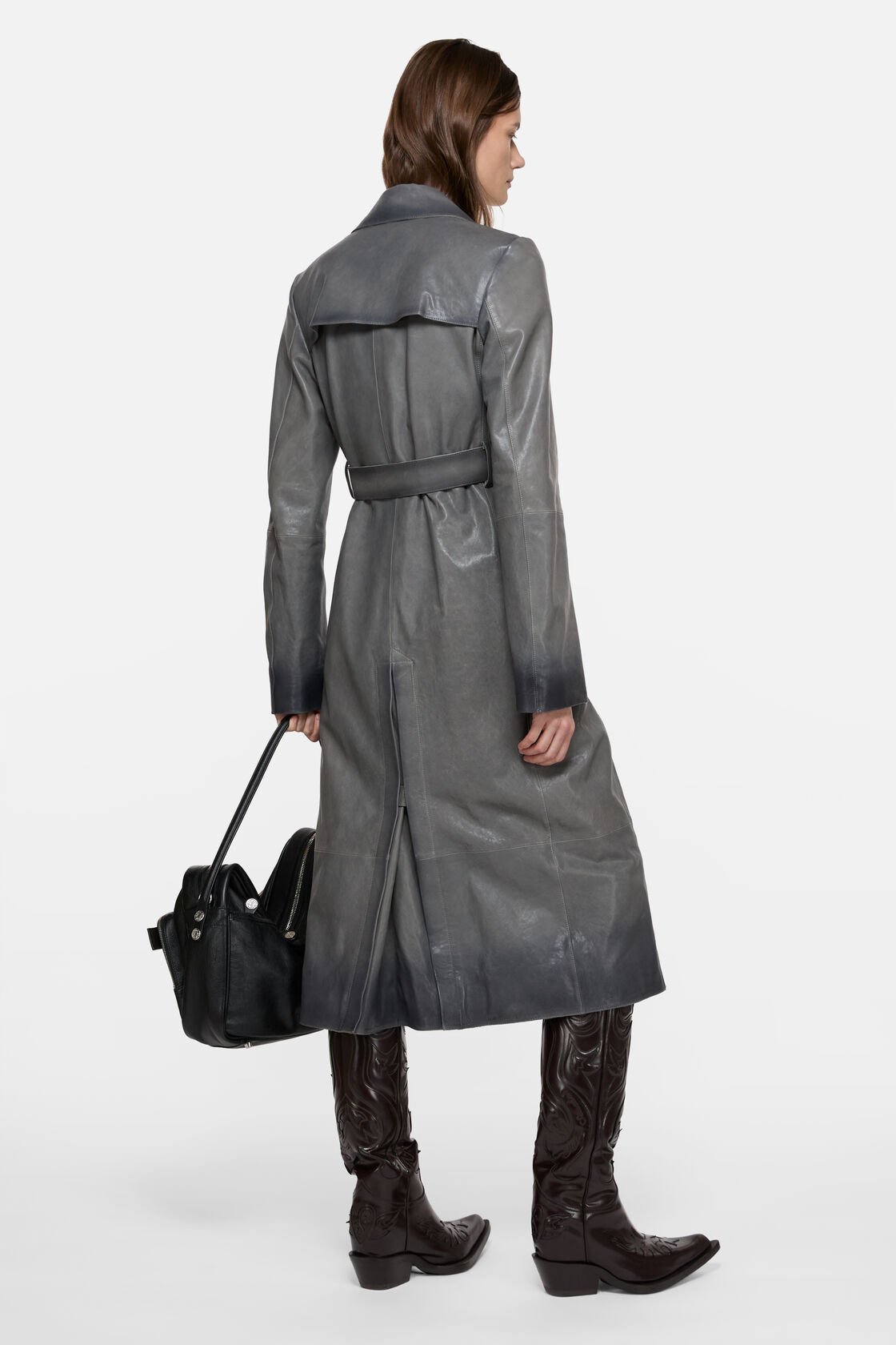 Ombr&eacute; leather trenchcoat, Anthracite grey, 2000x
