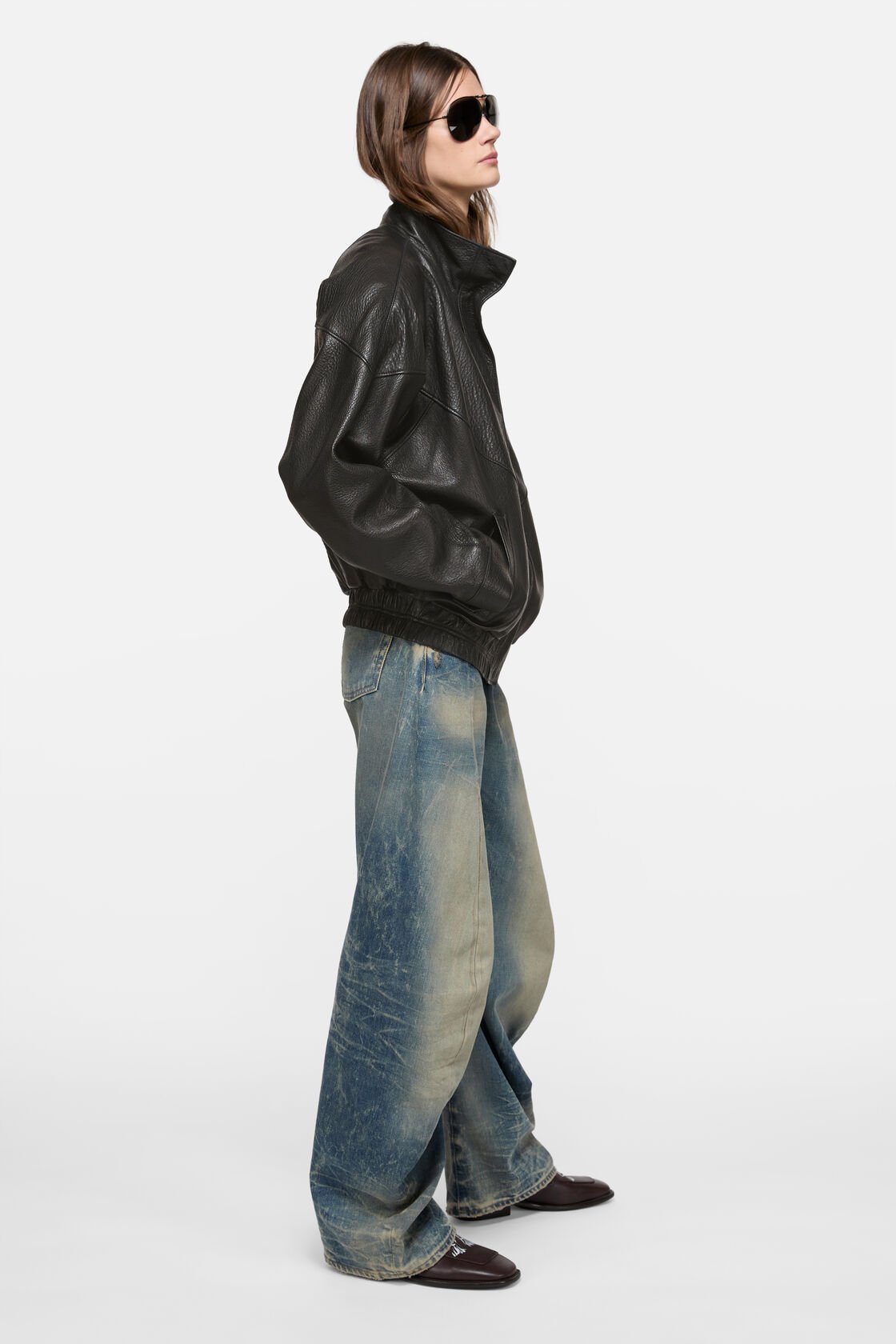 Leather logo blouson, Black, 2000x