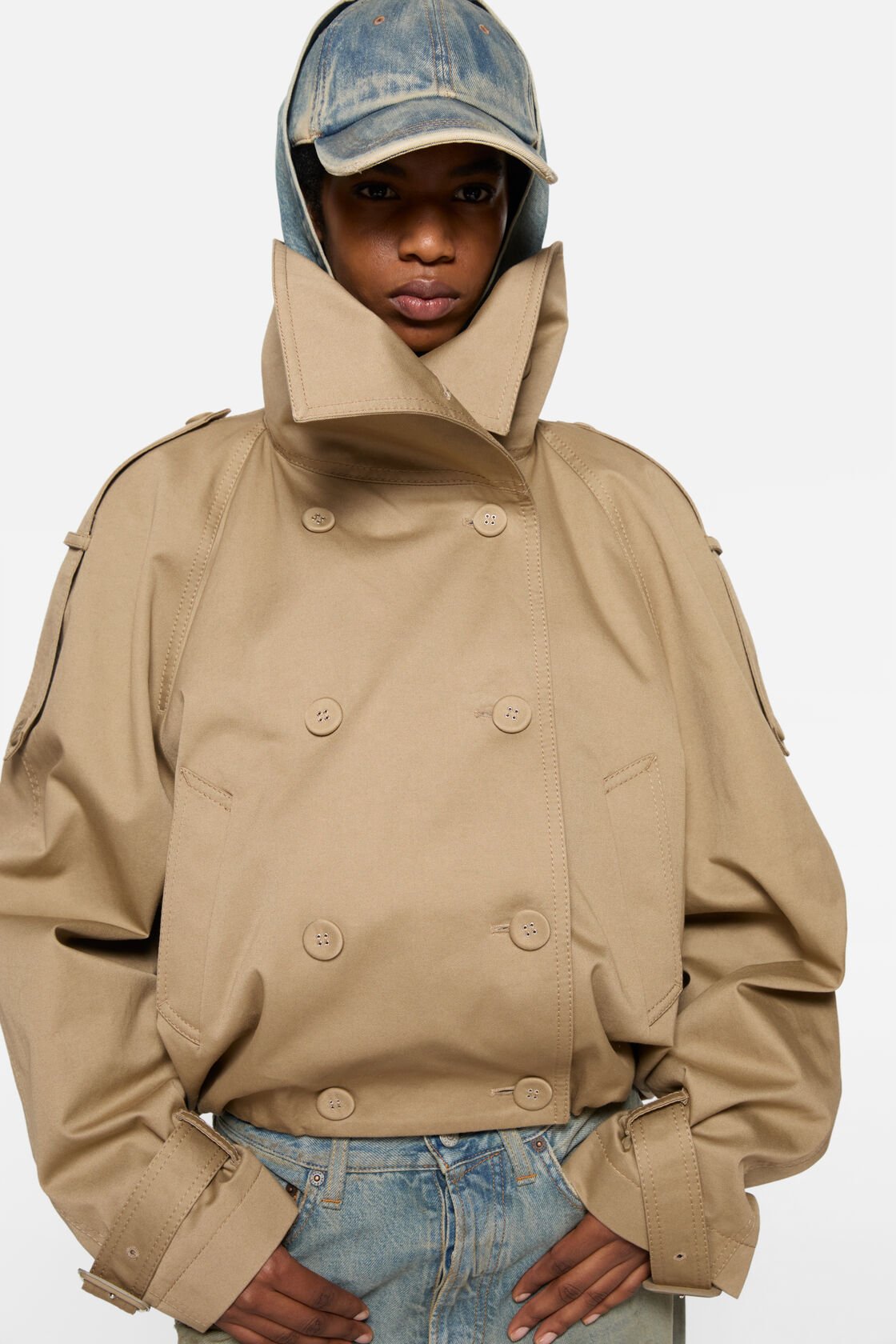 Short trench coat, Mud beige, 2000x