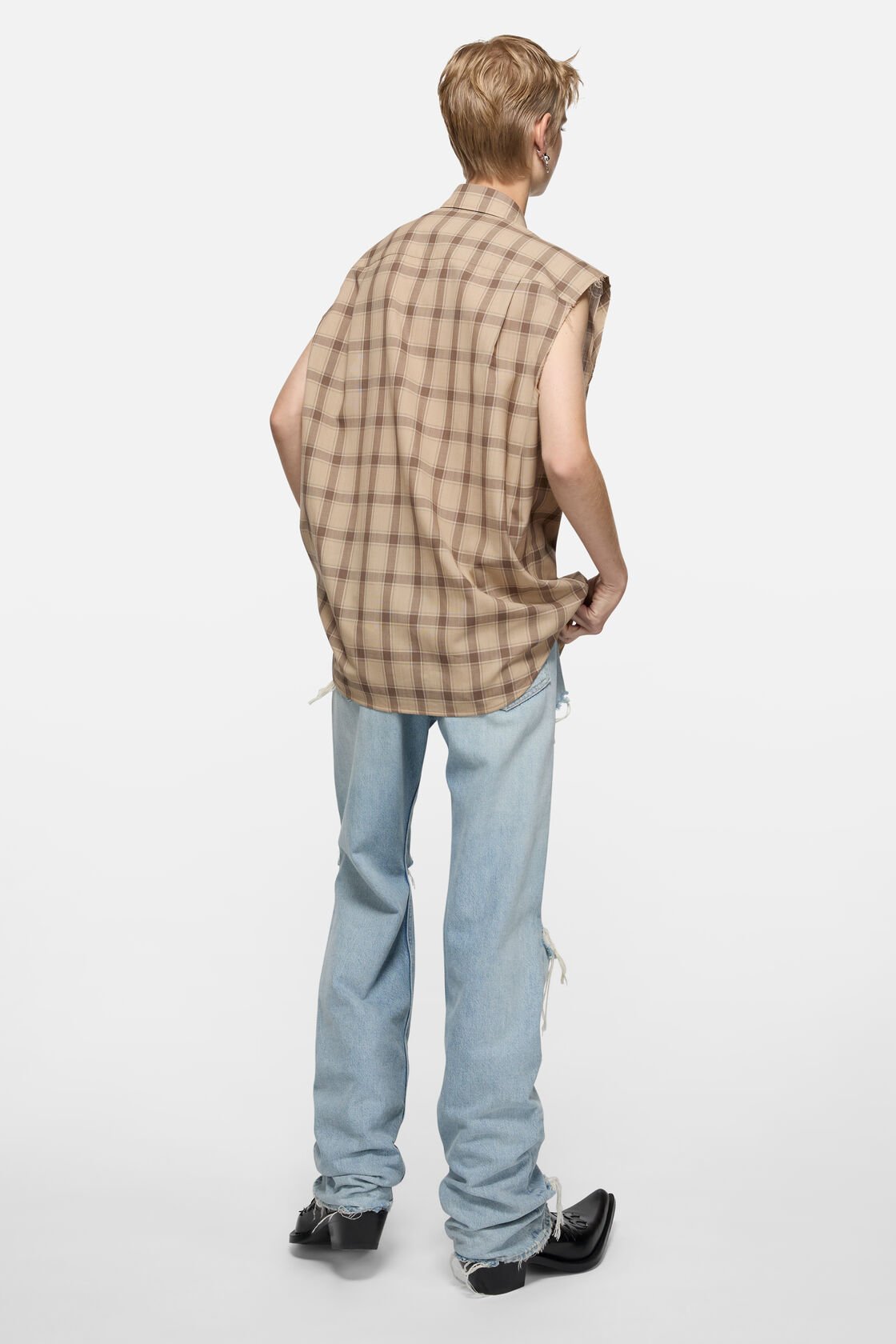 Check button-up vest, Beige Multi, 2000x