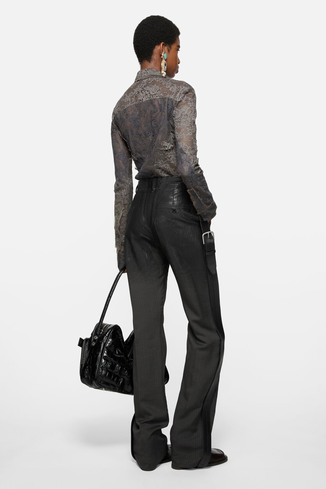 Lace corset blouse, Anthracite grey, 2000x