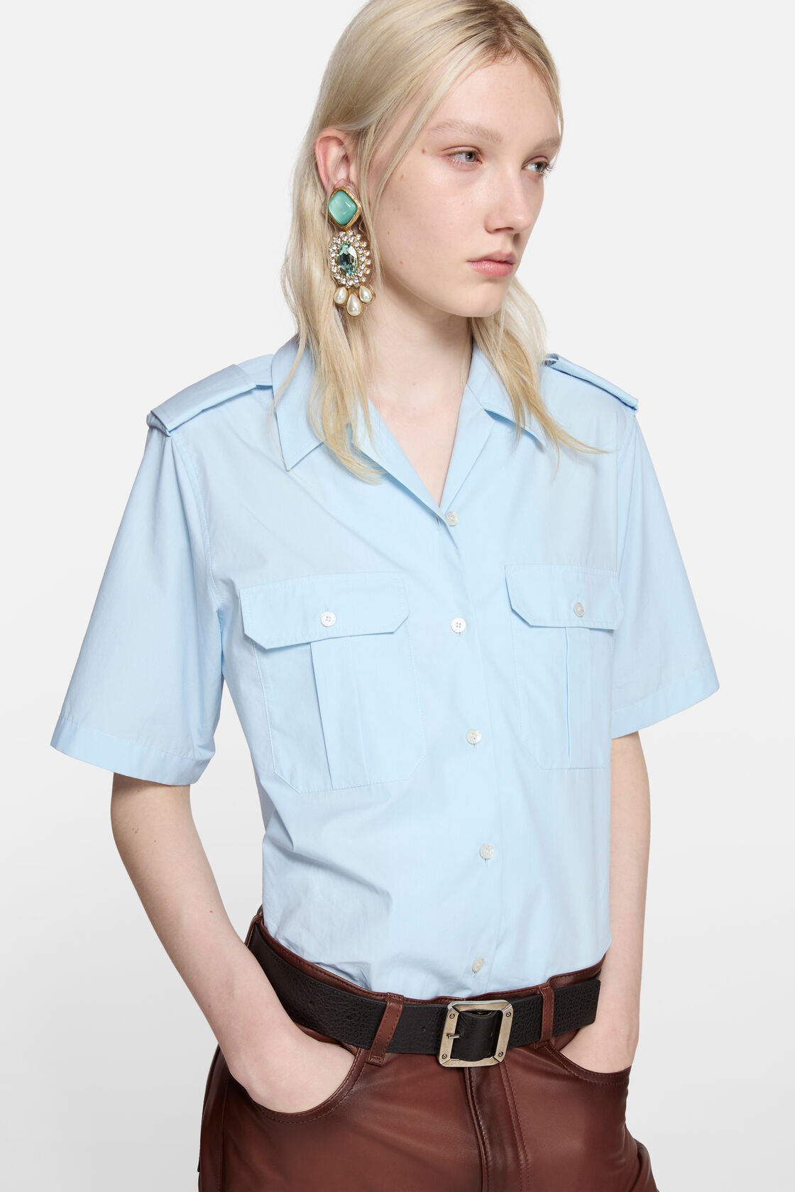 Poplin button-up shirt, Baby blue, 2000x