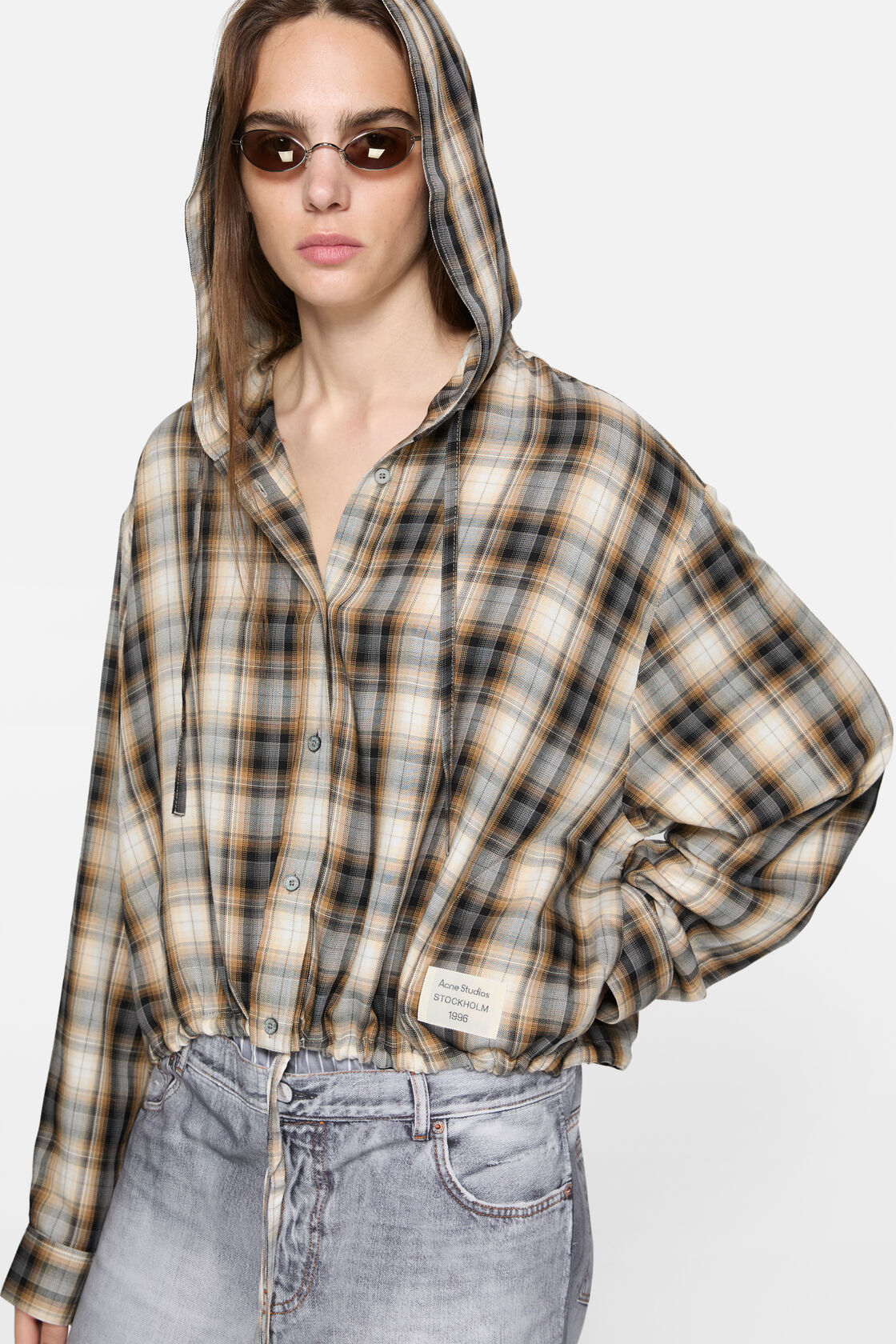 Hooded overshirt, Beige/black, 2000x