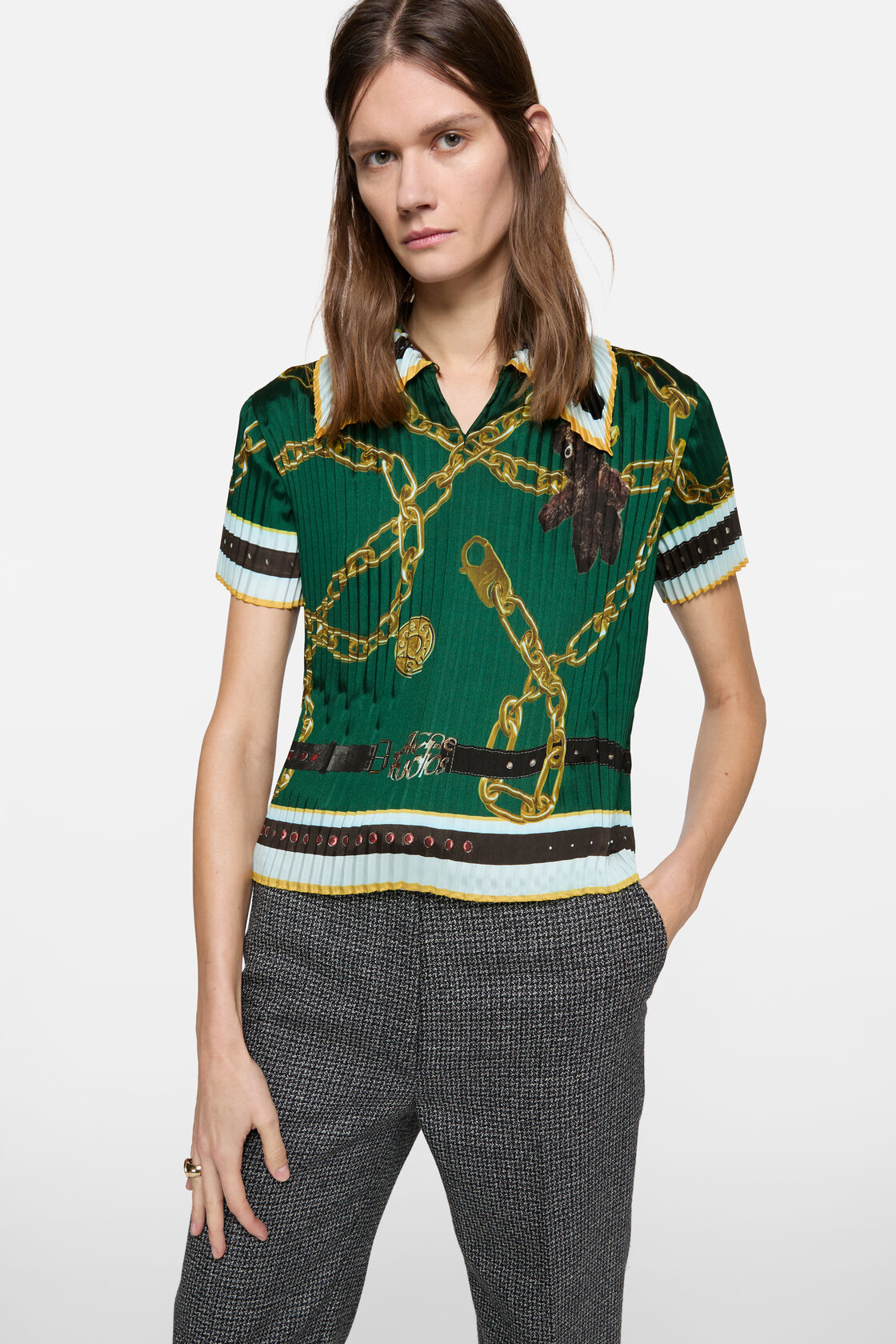 Pleated printed blouse, Green, 2000x