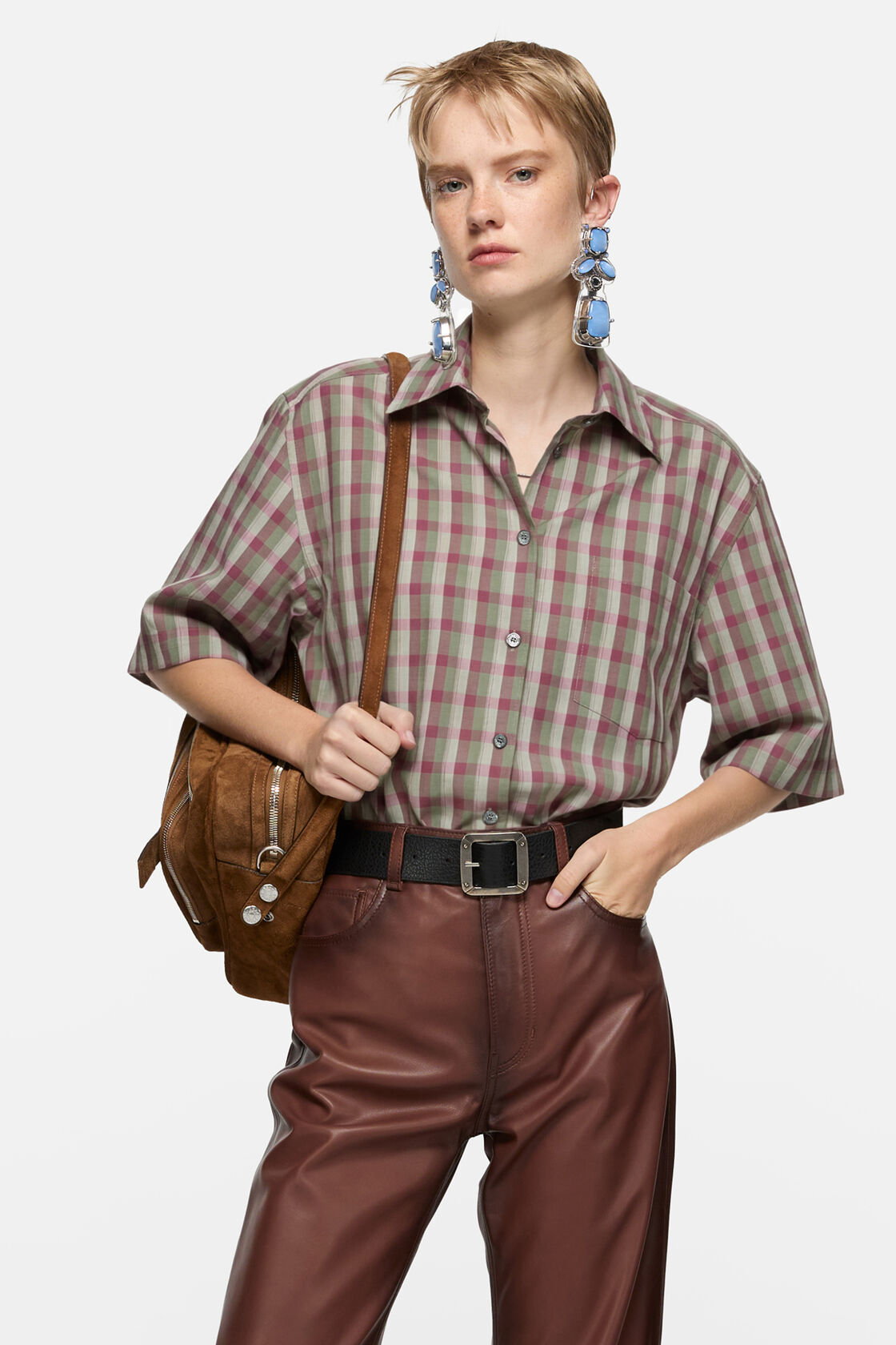 Check button-up shirt, Green/purple, 2000x