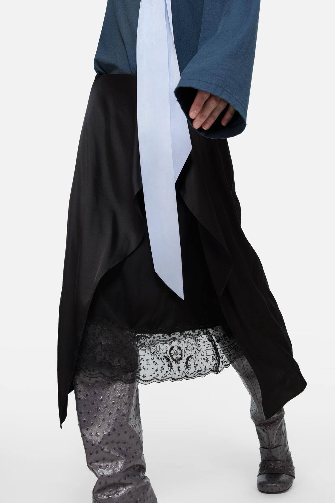 Layered Satin Skirt, Black, 2000x