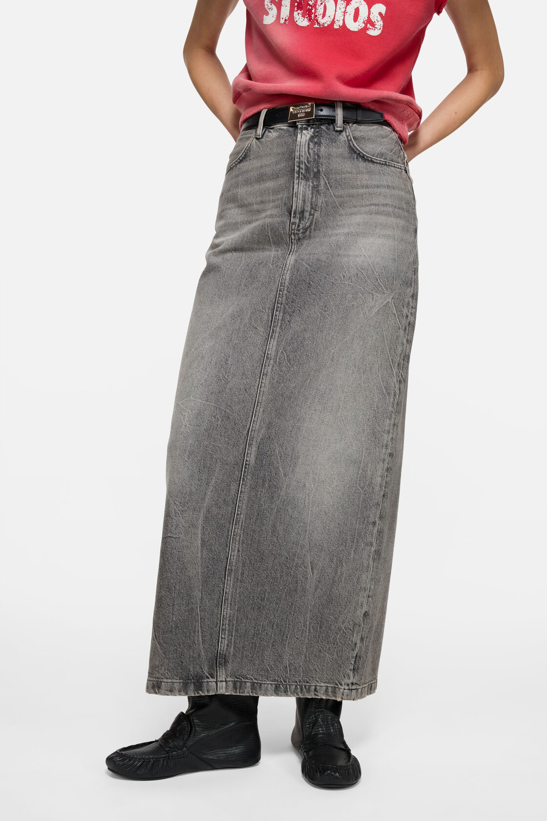 Long denim skirt, Washed Black, 2000x