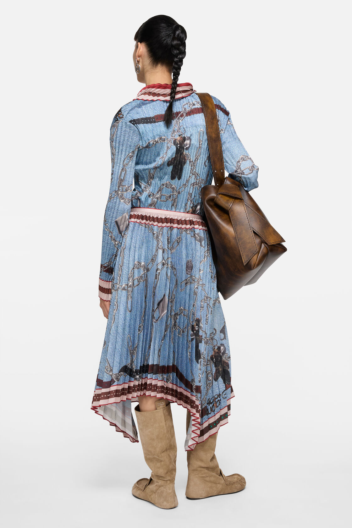 Long pleated skirt, Denim blue, 2000x