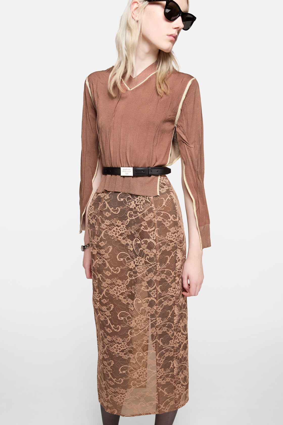 Lace midi skirt, Bronze Brown, 2000x
