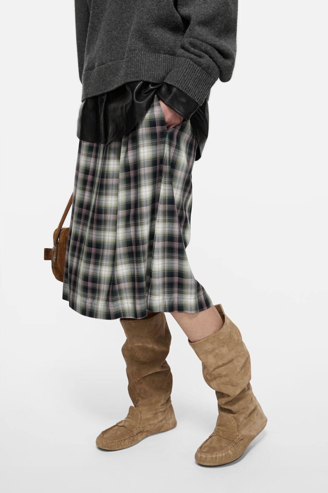 Check midi skirt, Black/green, 2000x