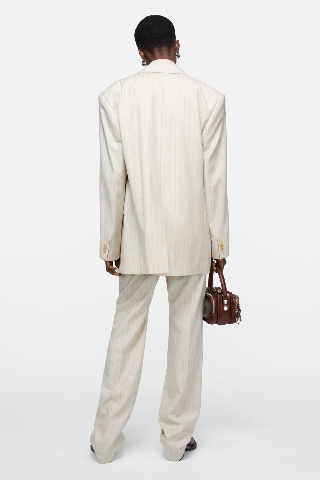 Pinstripe blazer with scarf, Cream beige, 2000x