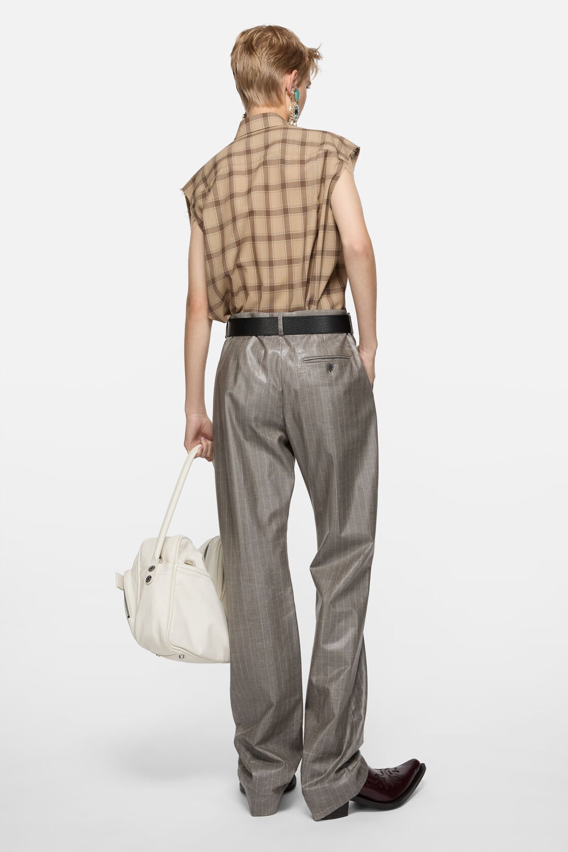 Coated pinstripe trousers, Warm Grey, 2000x