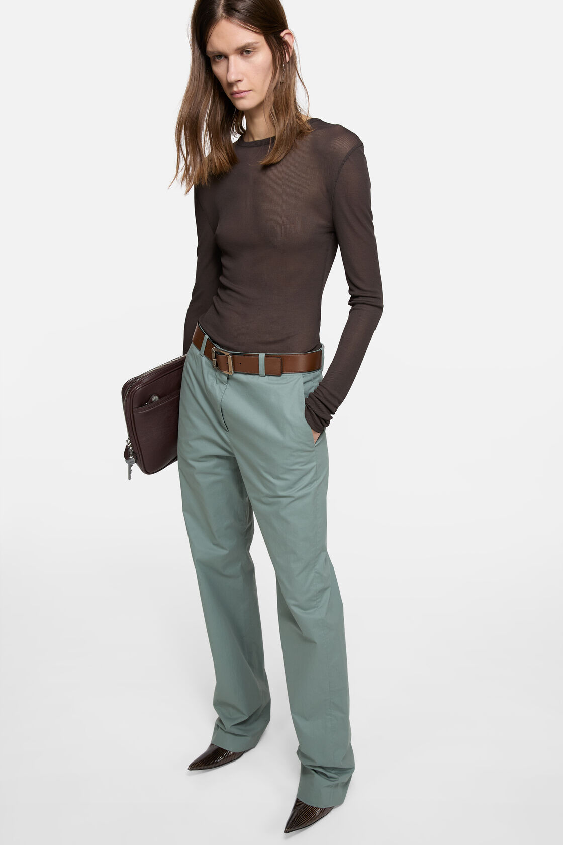 Coated twill suit trousers, Eucalyptus green, 2000x