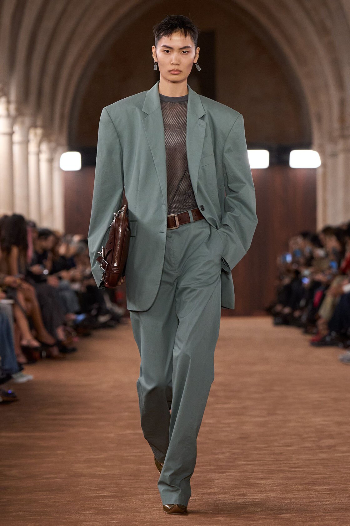 Coated twill suit trousers, Eucalyptus green, 2000x