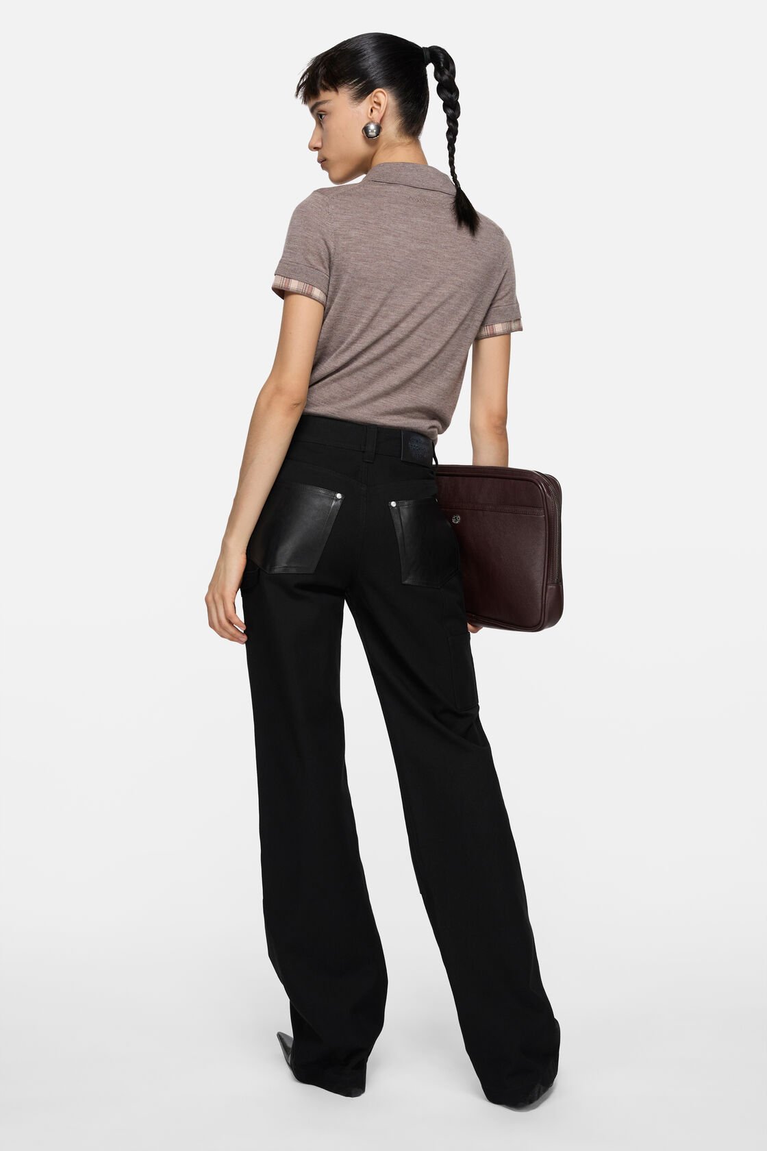 Denim trousers with leather patches, Black, 2000x