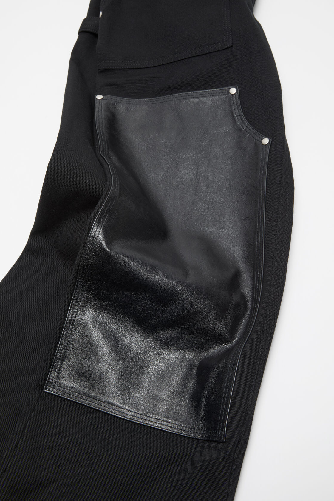 Denim trousers with leather patches, Black, 2000x