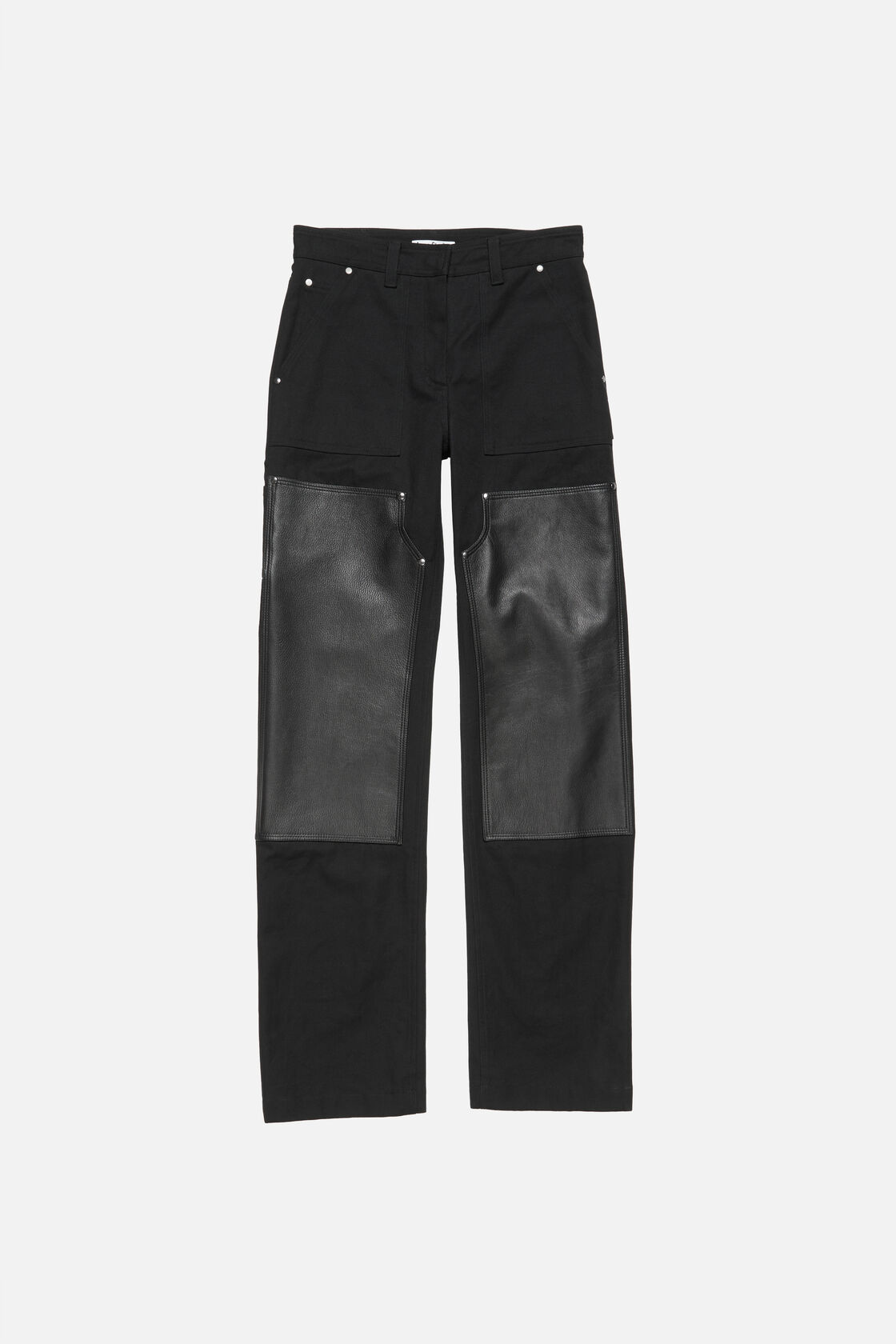 Denim trousers with leather patches, Black, 2000x