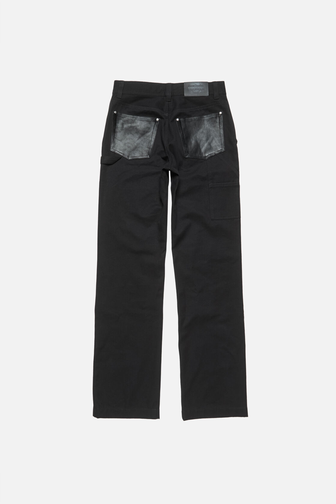 Denim trousers with leather patches, Black, 2000x