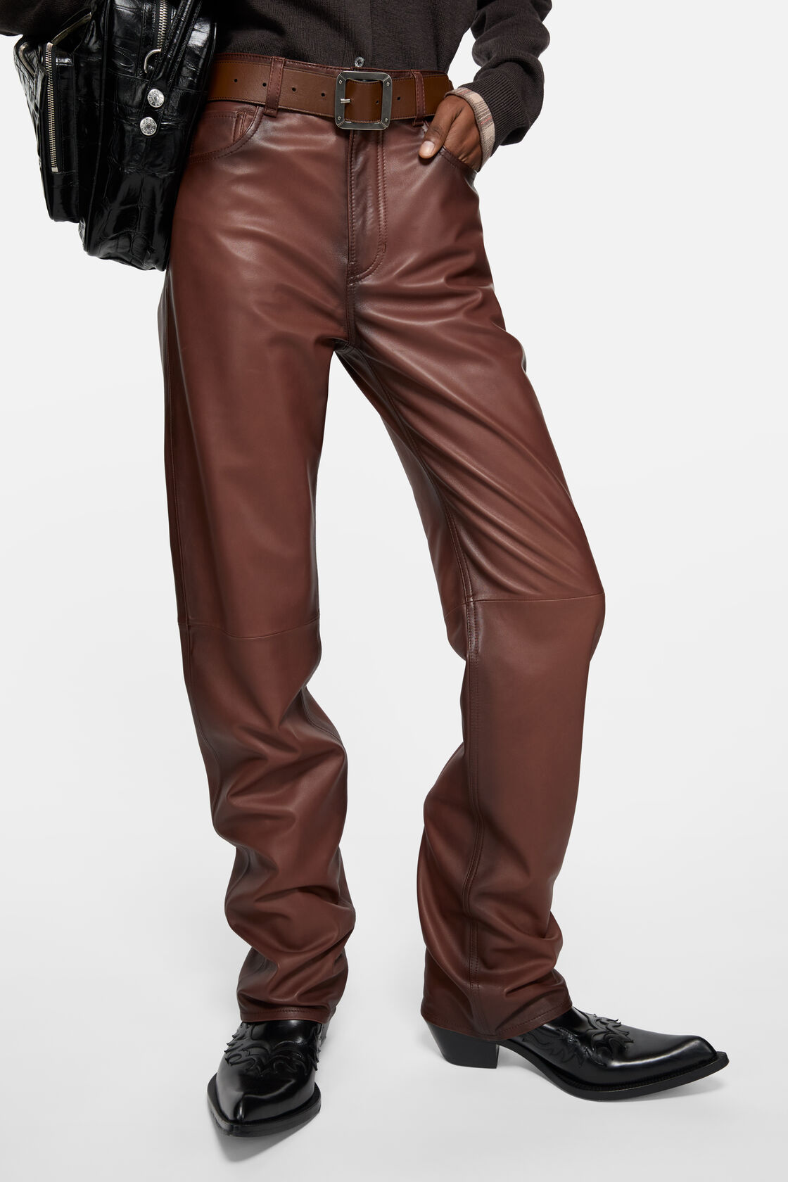 Faded leather trousers, Cognac brown, 2000x