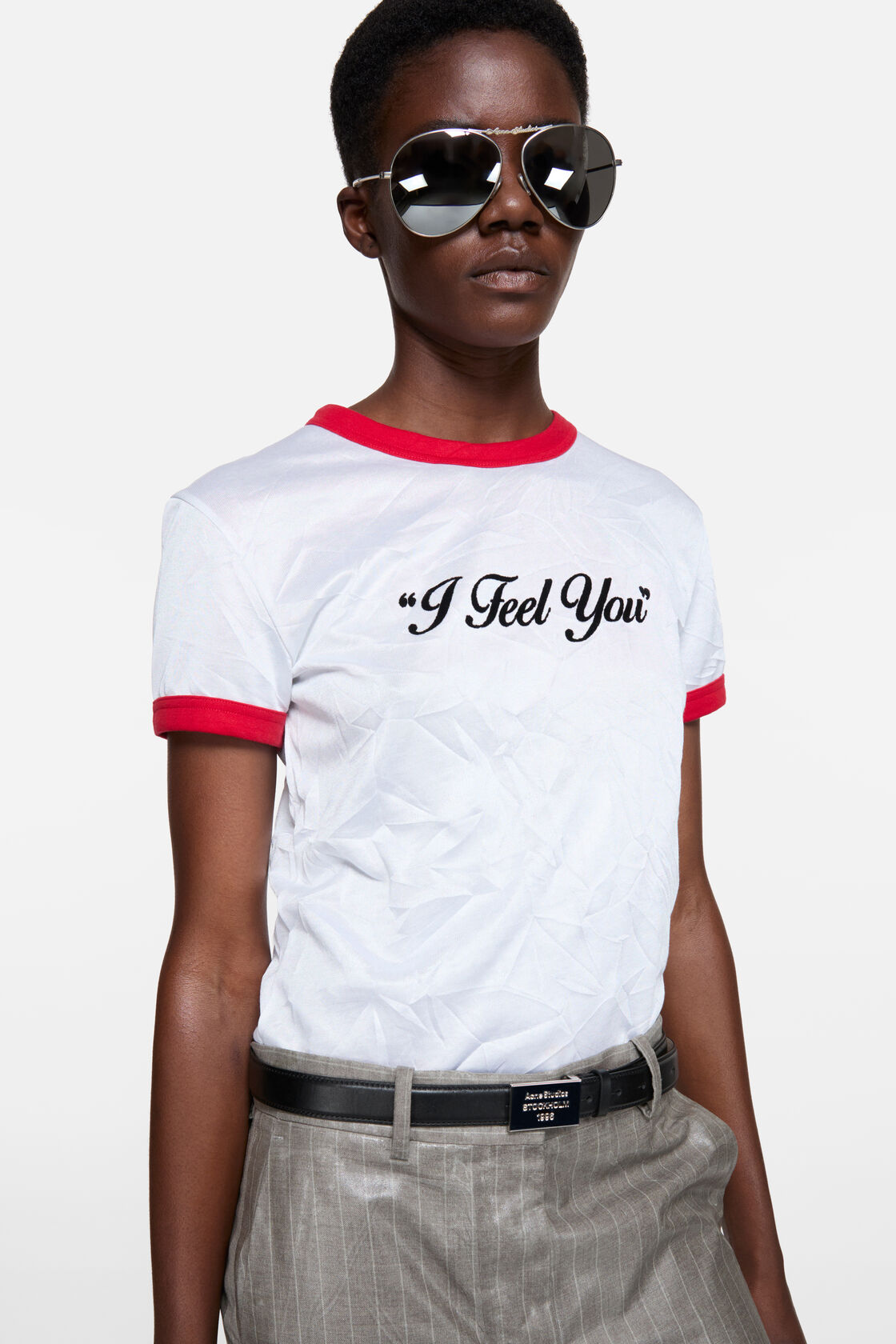 Crinkled logo t-shirt, White/red, 2000x