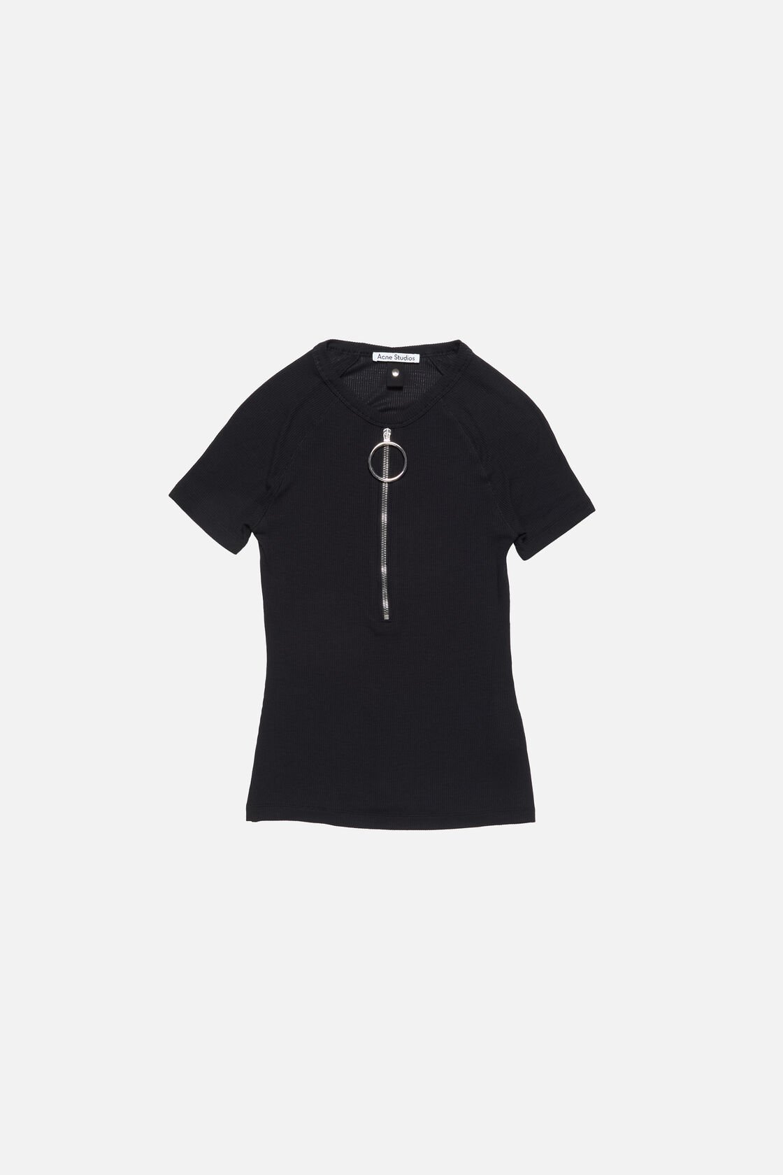 Ribbed t-shirt with zipper, Black, 2000x