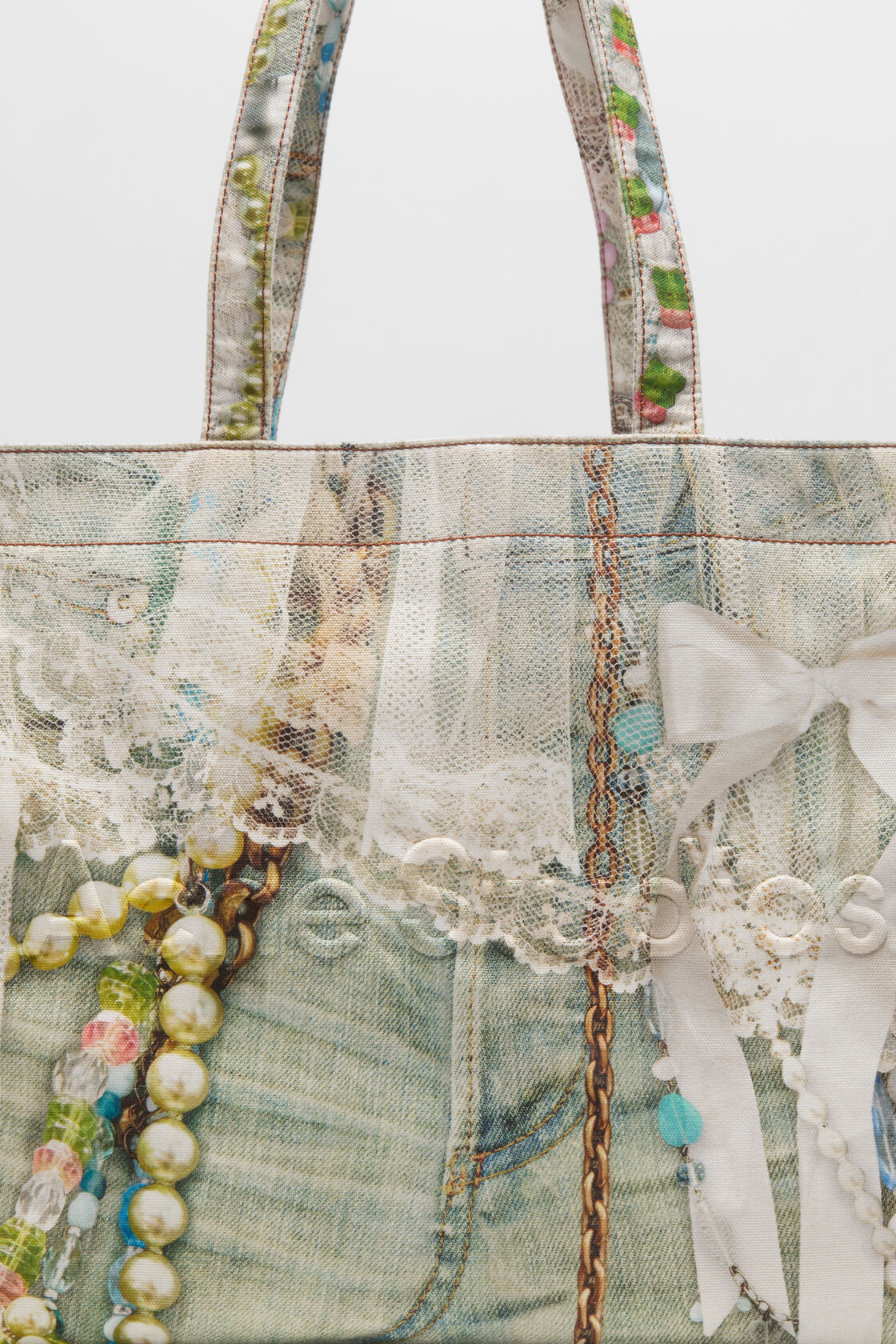 Logo Shoulder Tote Bag, White/green, 2000x